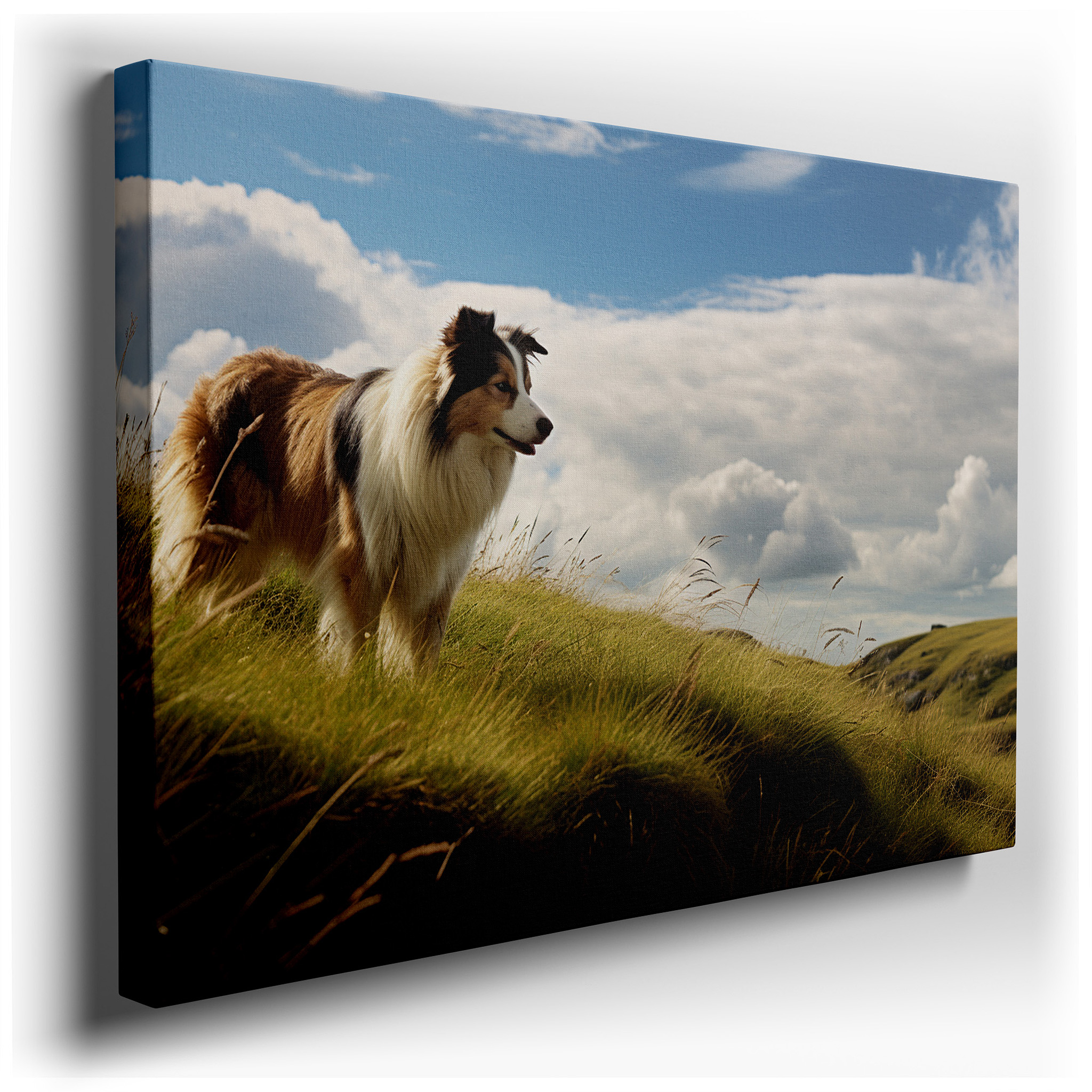 Majestic Collie: Guardian of the Verdant Hillside - A Symphony of Nature and Tranquility, Large Canvas Wall Art for