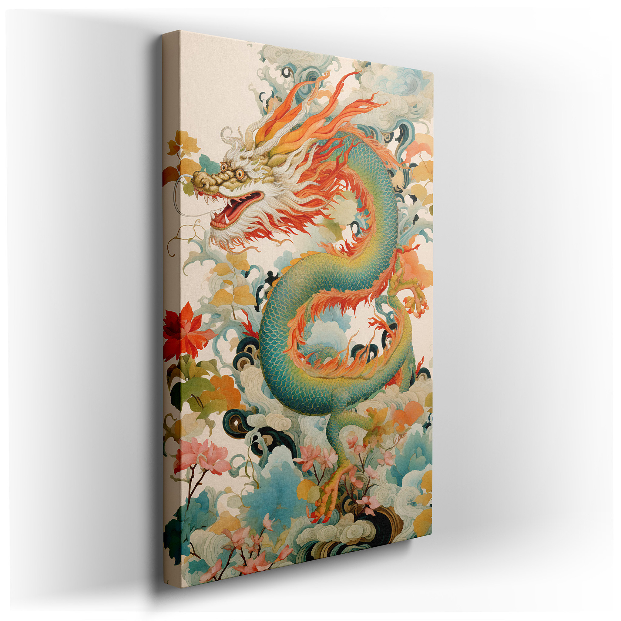 Majestic Dragon Wrapped in Ethereal Clouds, Symbolizing Strength and Harmony, Large Canvas Wall Art for Office Decor