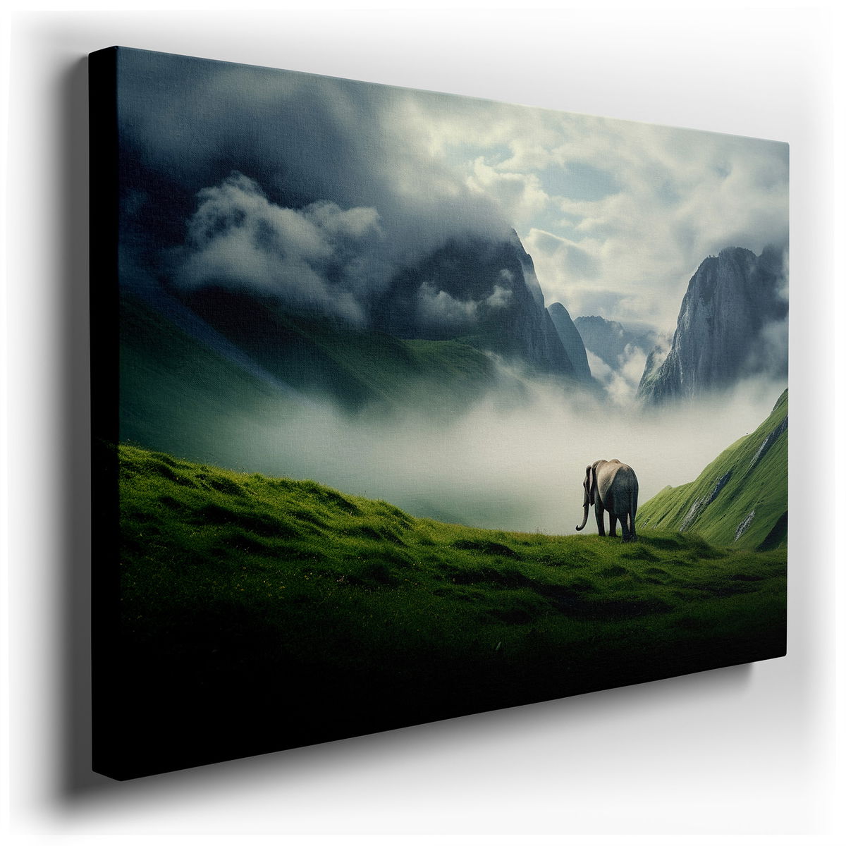 Majestic Elephant in Misty Mountains - Serene Nature Canvas Wall Art