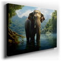 Majestic Elephant in Shallow Waters - Tranquil Canvas Wall Art