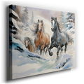 Majestic Horses Galloping in Snow - Impressionist Canvas Wall Art