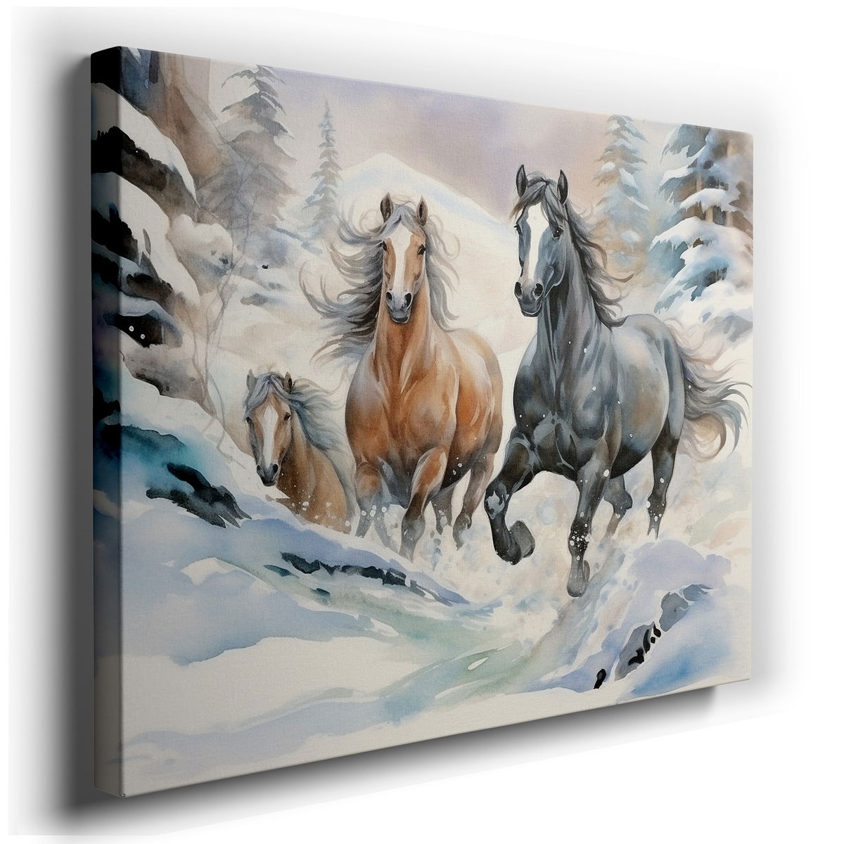 Majestic Horses Galloping in Snow - Impressionist Canvas Wall Art
