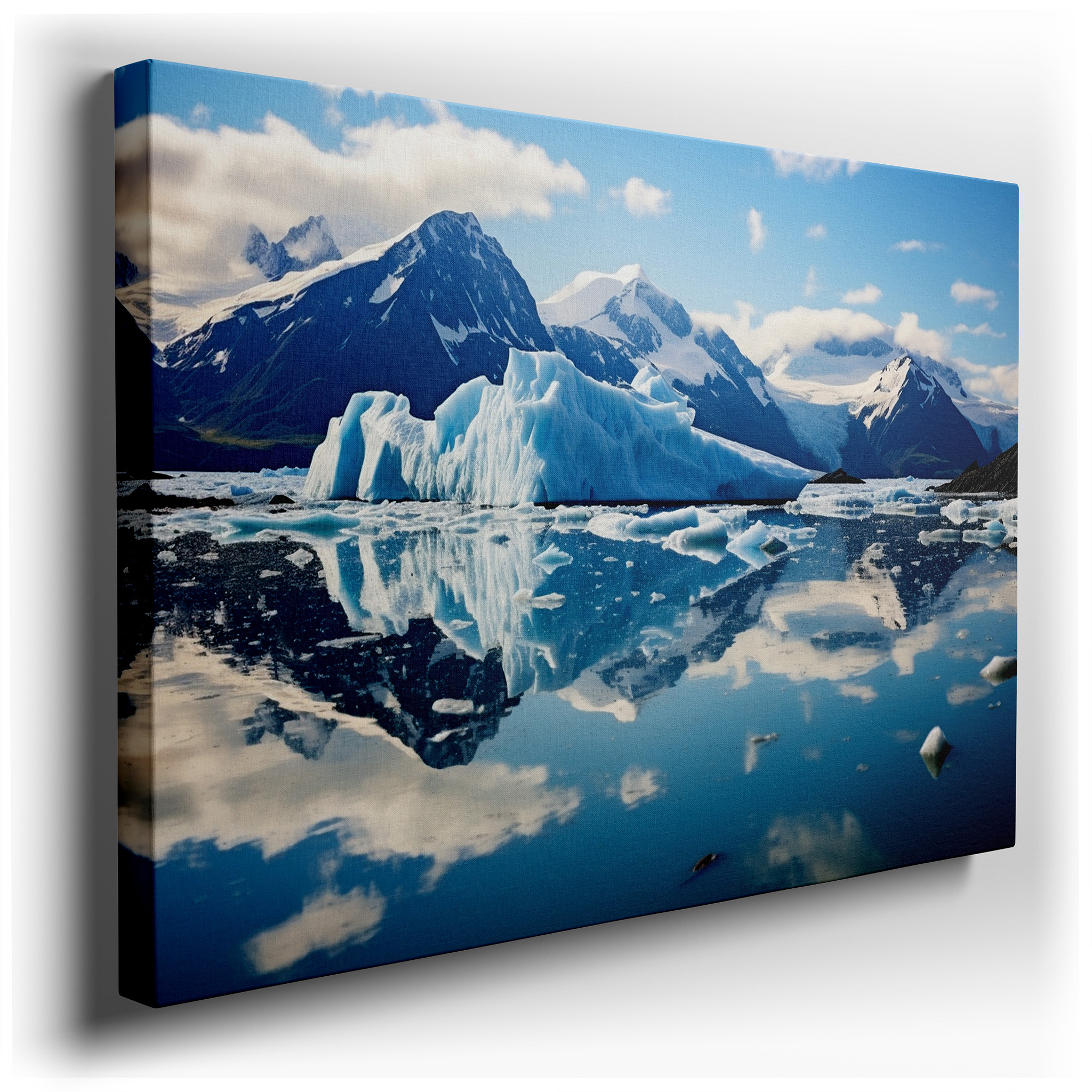 Majestic Iceberg and Mountain Reflections Large Canvas Wall Art for Office, Bedroom, and Living Room Decor wrapped