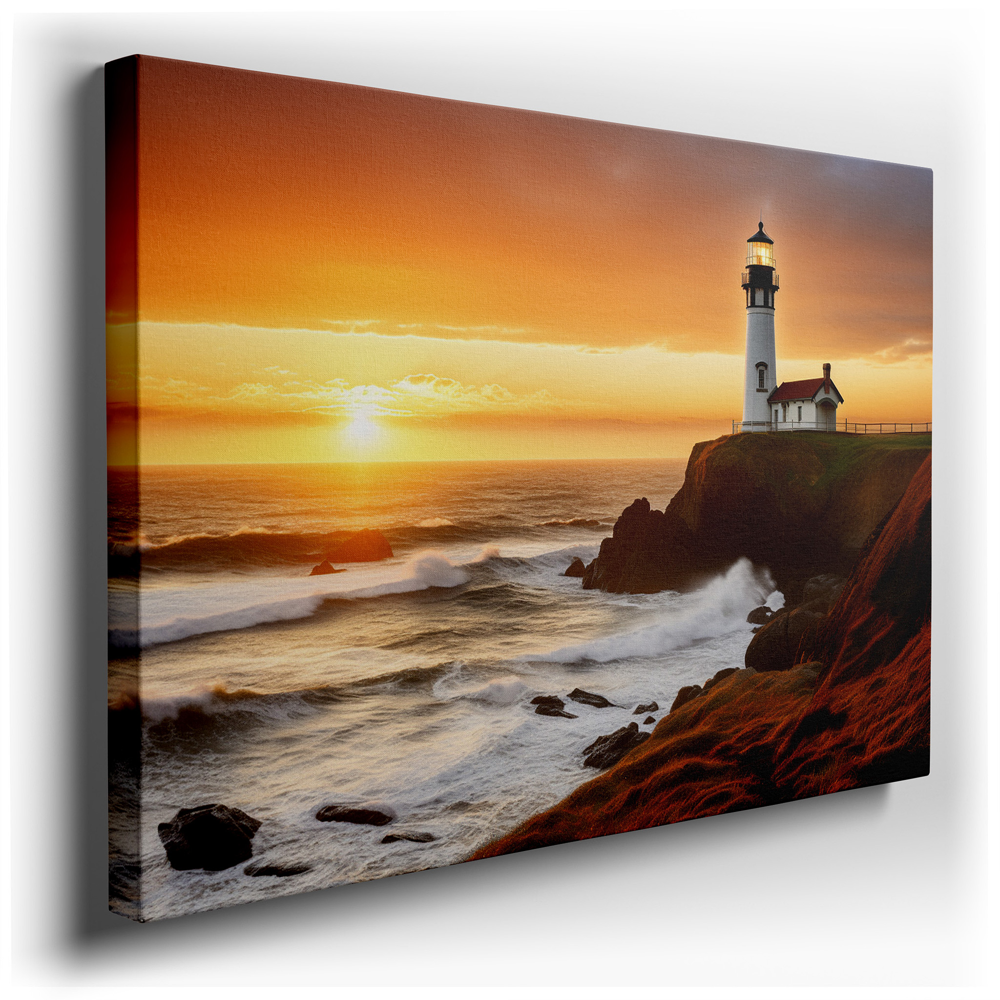 Majestic Lighthouse: A Beacon of Hope Amidst Nature's Fury - Stormy Seas Large Wall Art, Canvas Wall Art, Wall Decor