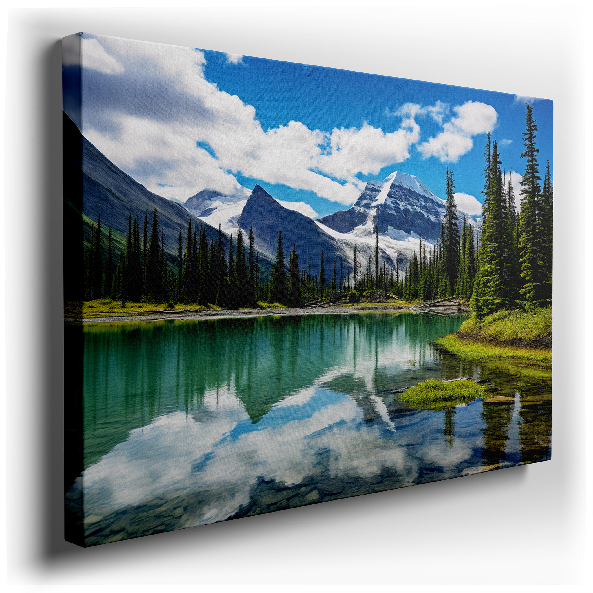 Majestic Mountain Peaks and Serene Lake Reflections: Large Canvas Wall Art for Office, Bedroom, and Living Room Decor