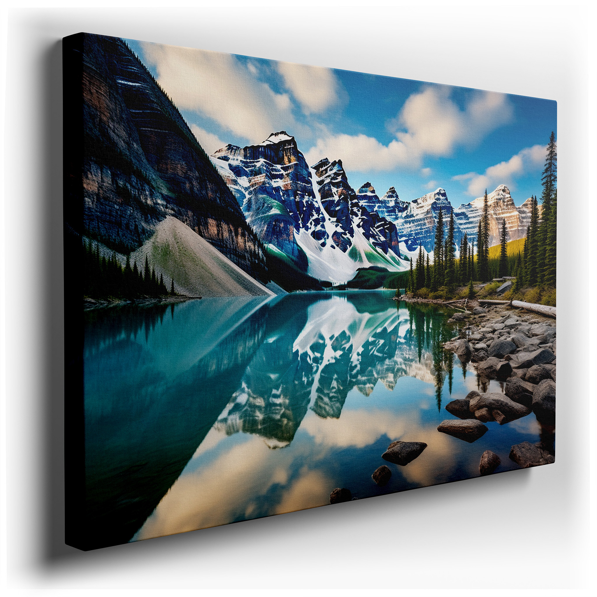 Majestic Mountain Peaks and Serene Lake Reflections Large Wall Art, Canvas Wall Art, Wall Decor for Office and Bedroom