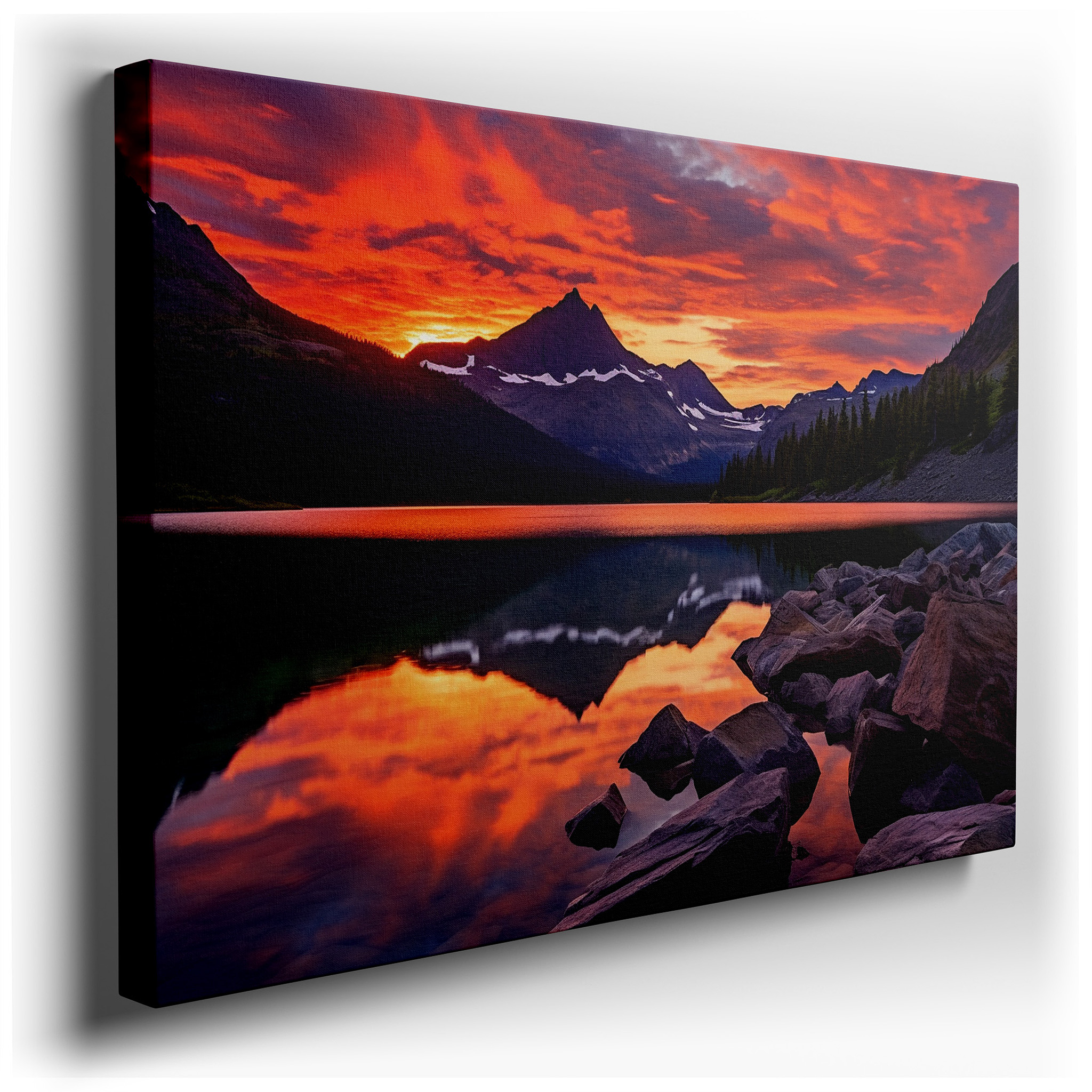 Majestic Mountain Peaks Reflected in Tranquil Waters at Dawn - Large Canvas Wall Art for Office and Bedroom Decor