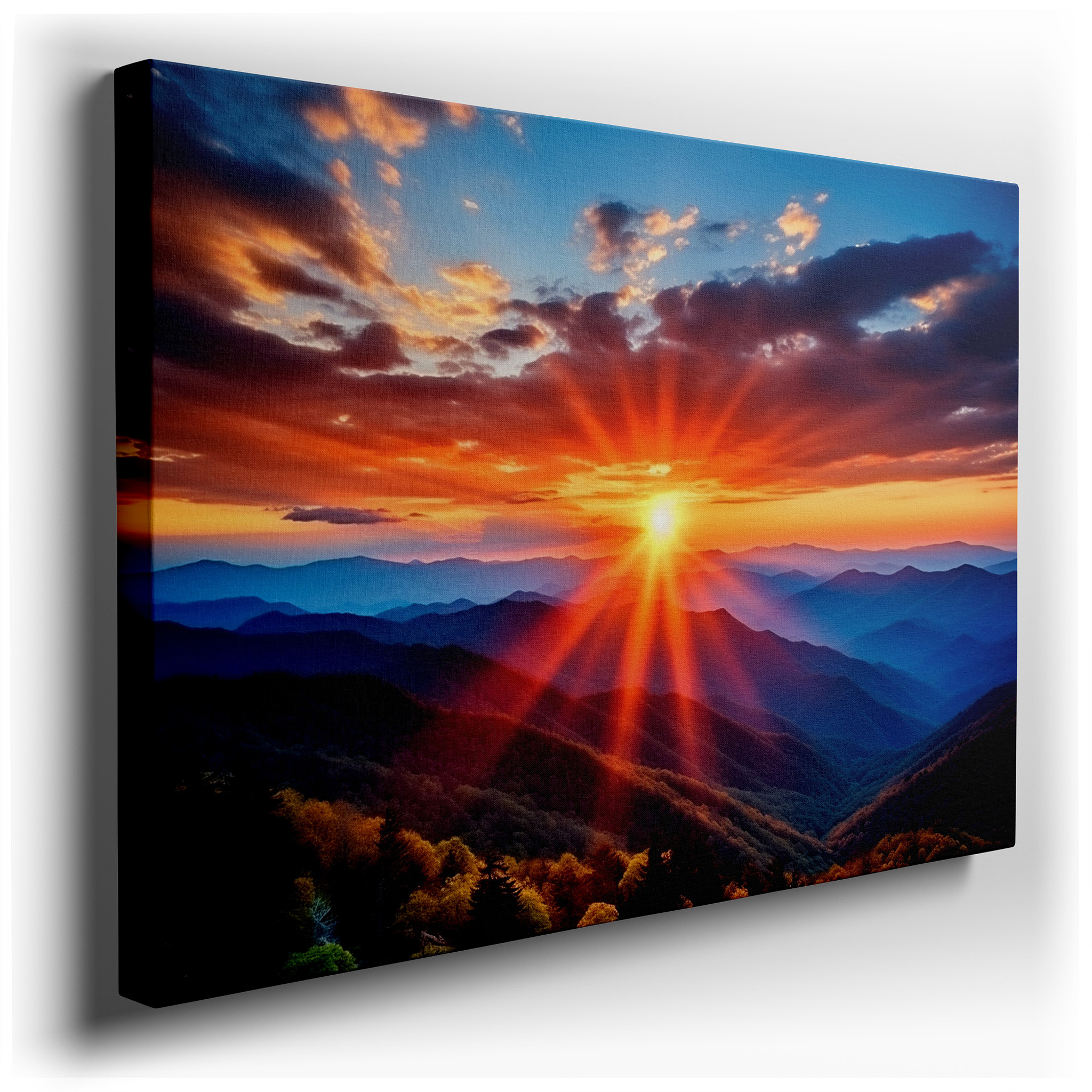 Majestic Mountain Sunrise - A Canvas of Light and Renewal: Large Wall Art for Offices and Bedrooms wrapped canvas -