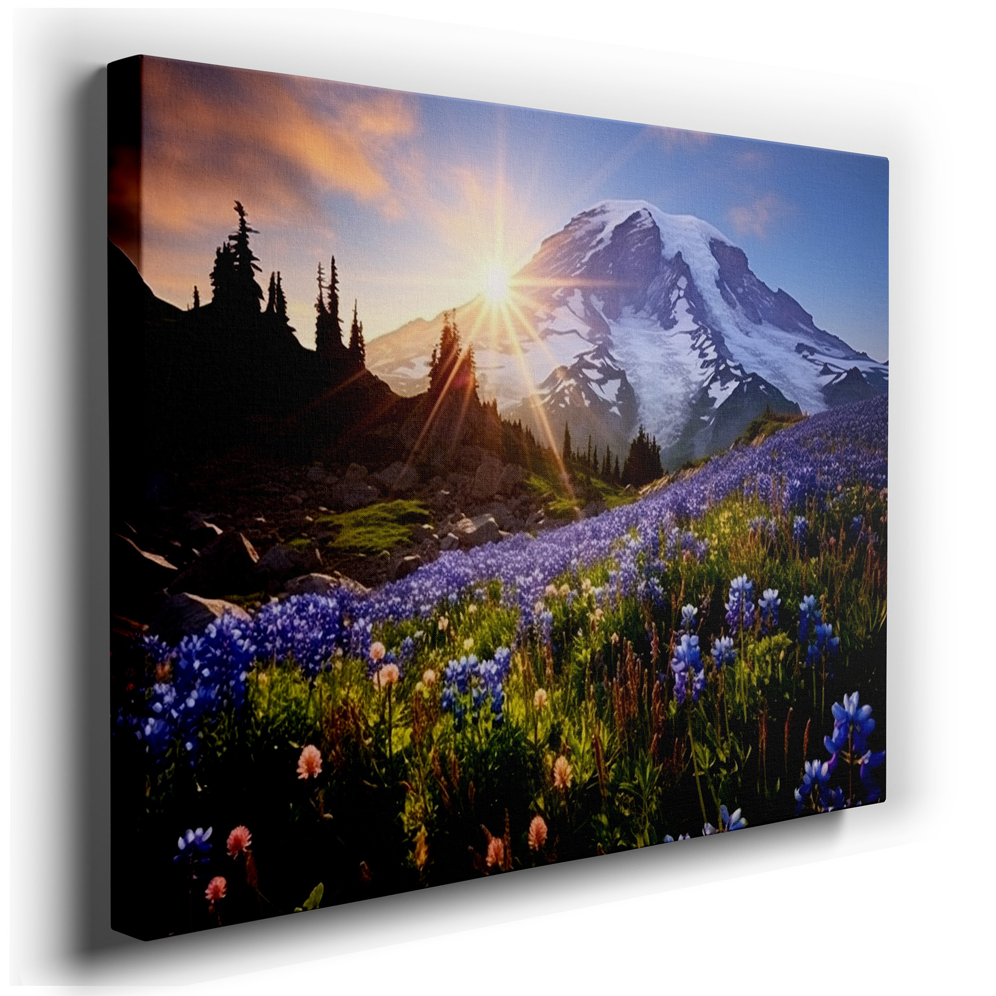 Majestic Mountain Sunrise: A Tranquil Symphony of Colors, Large Canvas Wall Art for Bedrooms and Offices wrapped canvas