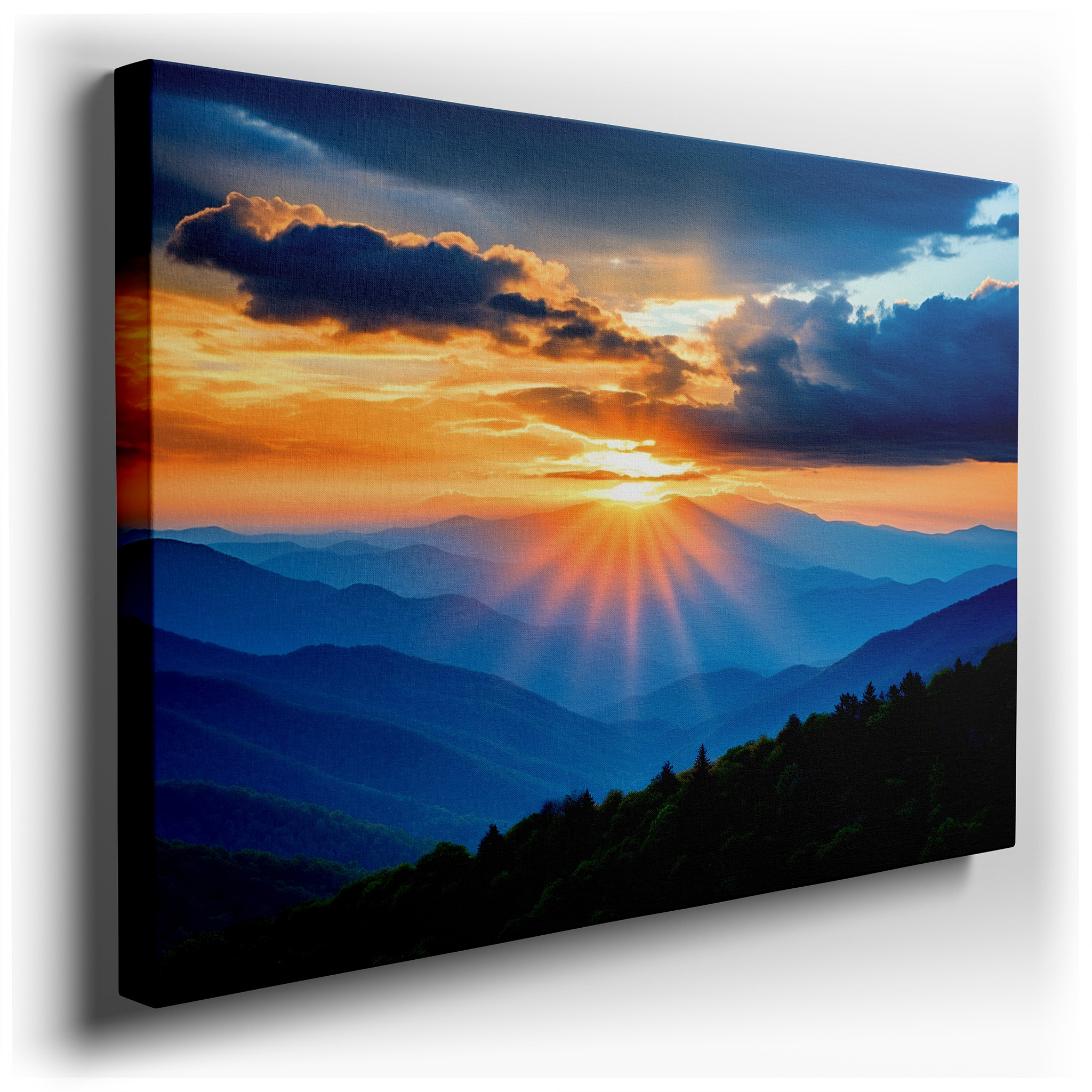 Majestic Mountain Sunrise, Tranquil Dawn Valley Illumination Large Wall Art, Canvas Wall Art, Wall Decor for Office and