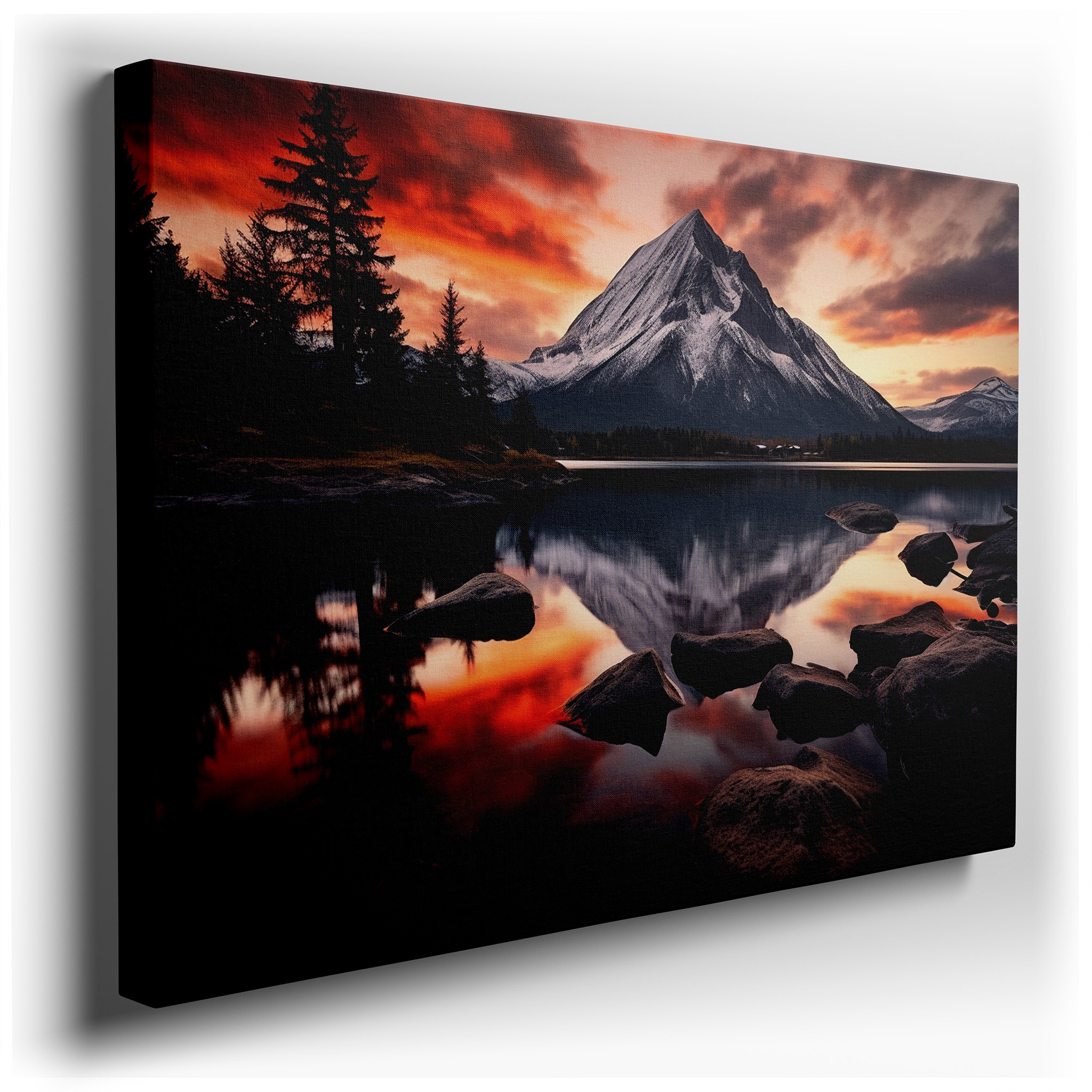 Majestic Mountain Sunset and Tranquil Lake Reflection Large Canvas Wall Art for Office, Bedroom, and Living Room Decor