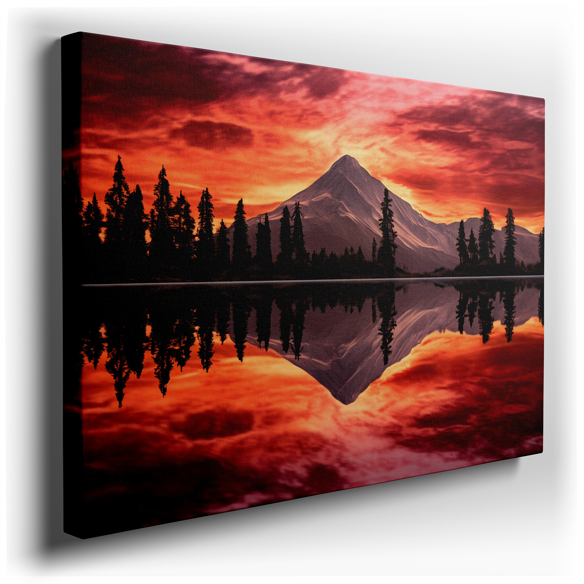 Majestic Mountain Sunset Reflections on Tranquil Waters - Large Canvas Wall Art for Office, Bedroom, and Living Room