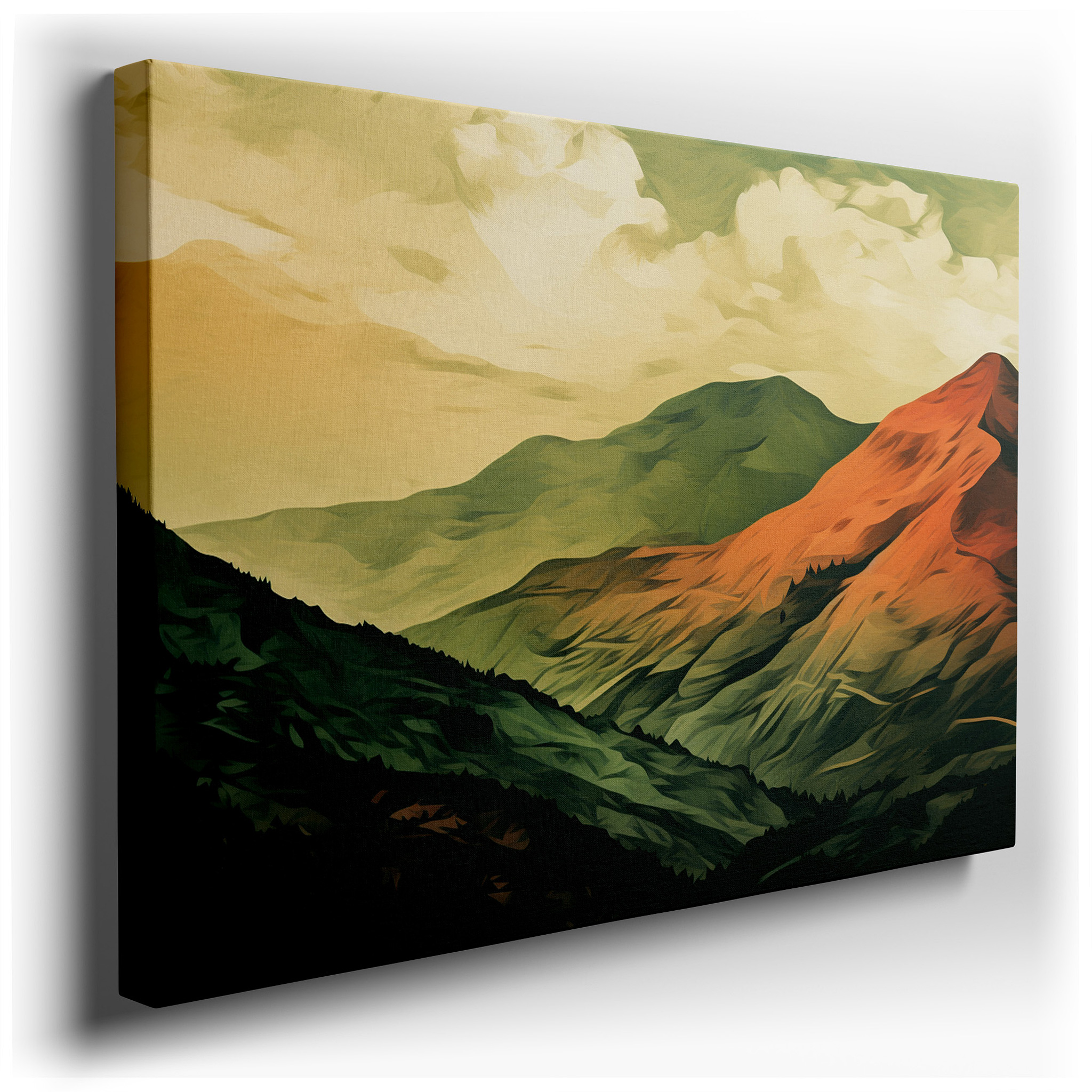 Majestic Mountain Vista Wall Art with Earthy Tones Blending Land and Sky, Large Canvas for Office, Bedroom, or Living