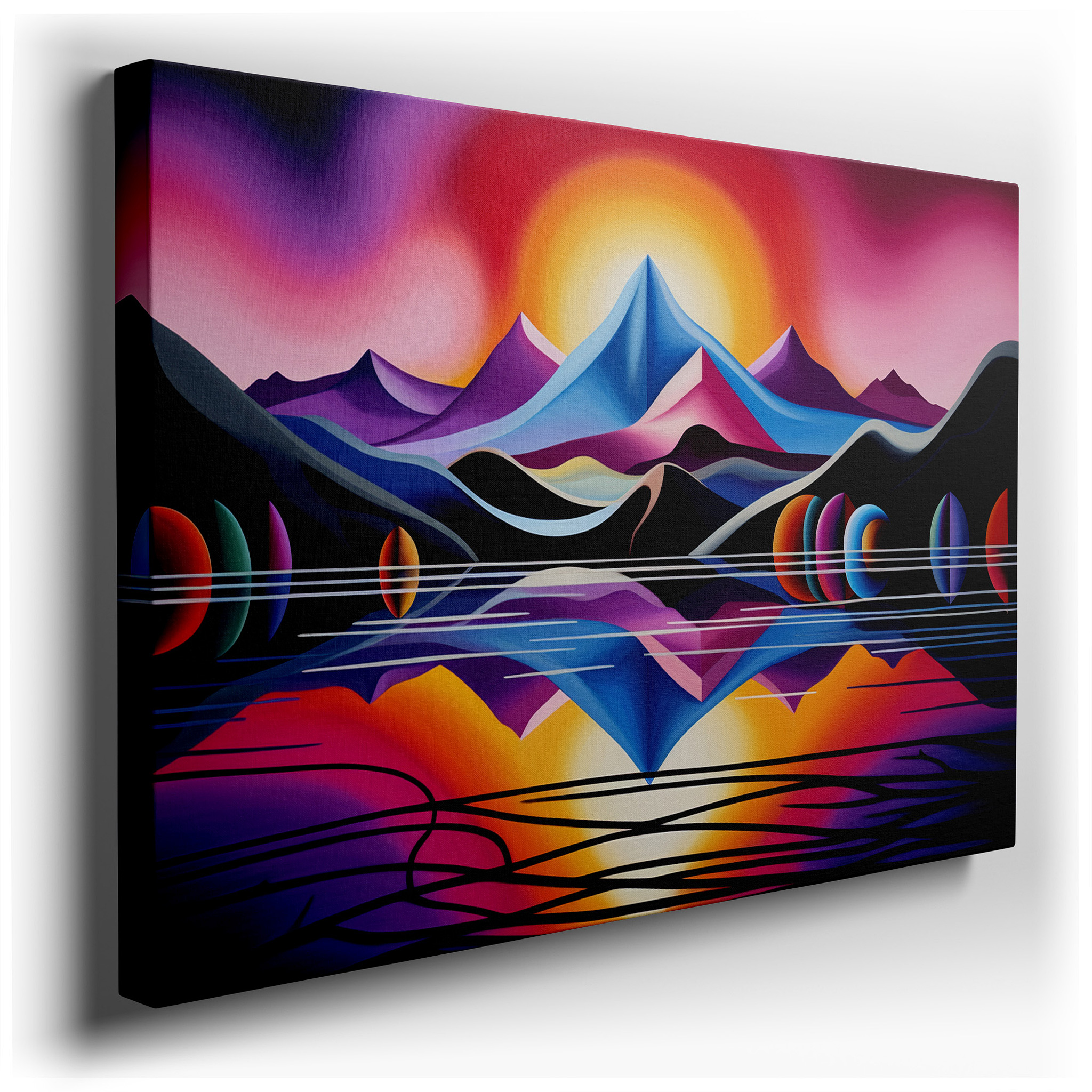 Majestic Mountains and Glowing Sunrise Reflection on Serene Waters Large Wall Art, Canvas Wall Art, Wall Decor for