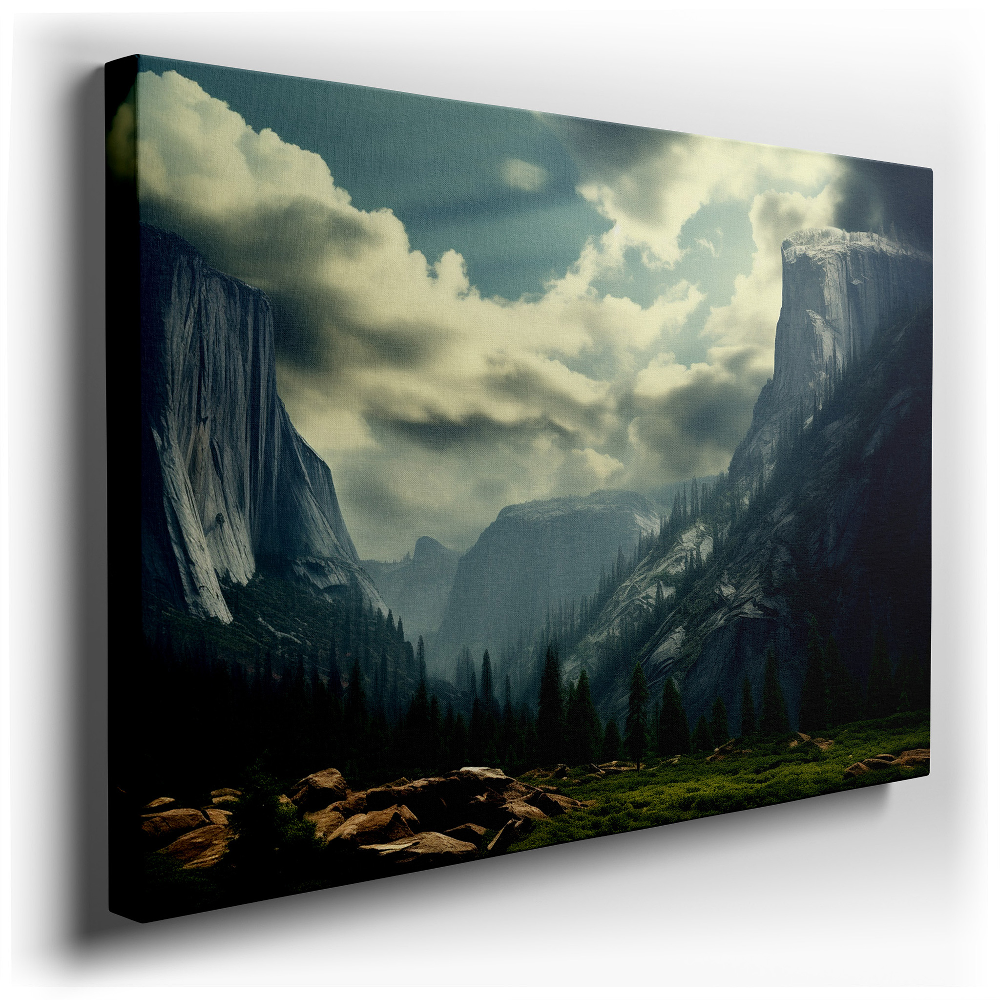 Majestic Mountains and Moody Skies: A Tranquil Yet Dramatic Landscape - Large Wall Art, Canvas Wall Art, Wall Decor for