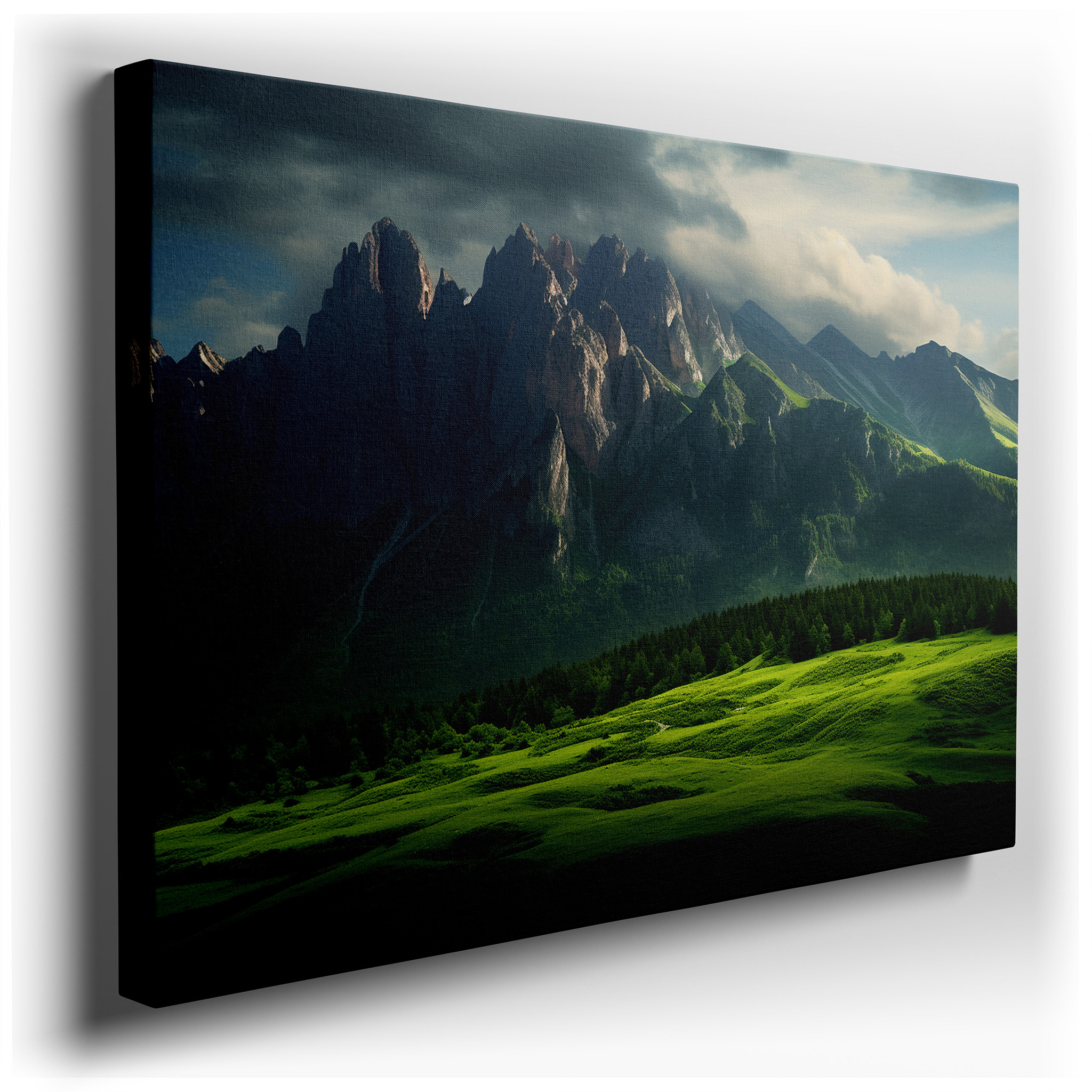 Majestic Mountains and Peaceful Hills Beneath a Dramatic Sky: Large Canvas Wall Art for Office, Bedroom, and Living