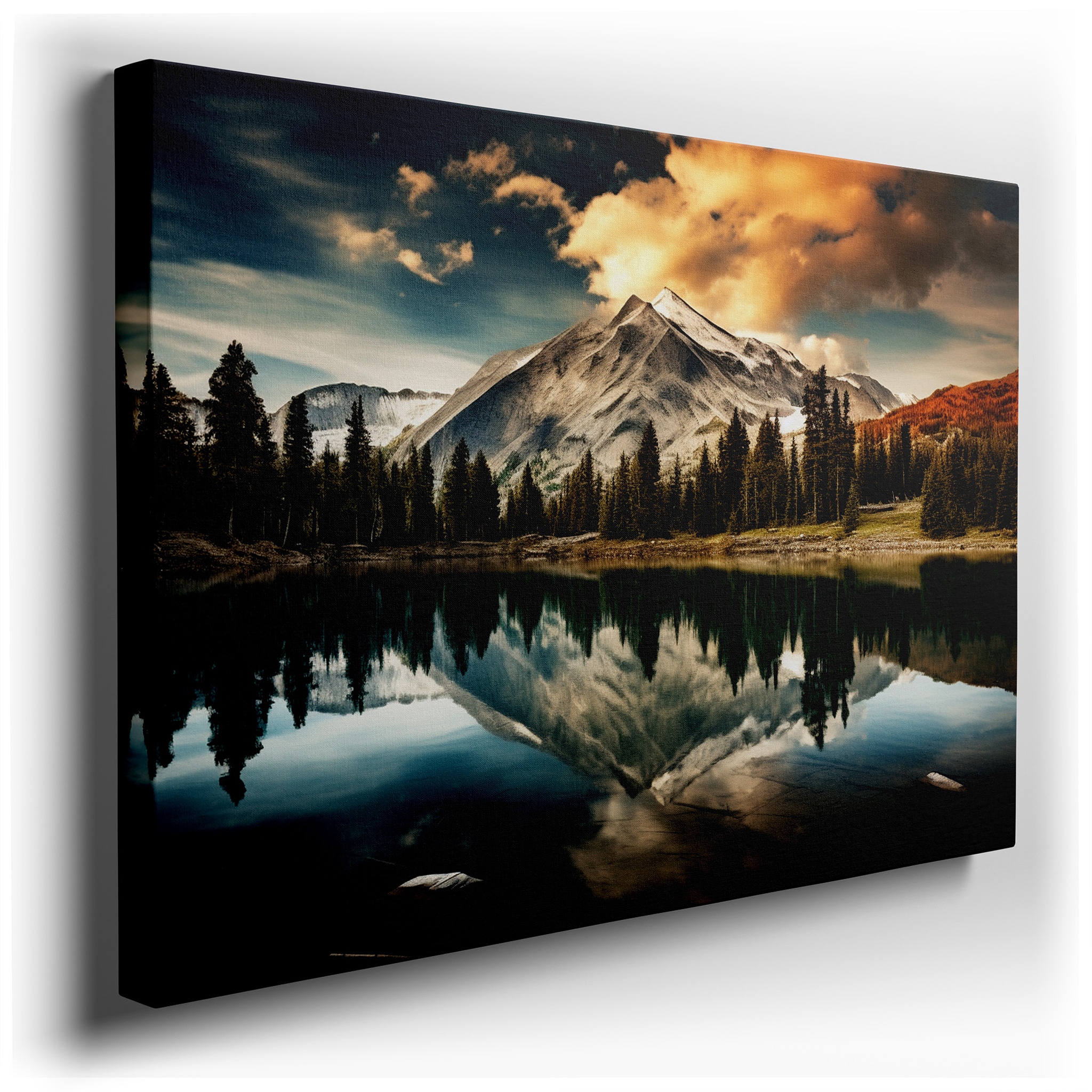 Majestic Mountains and Serene Lake Reflections at Dawn - Large Canvas Wall Art for Office and Bedroom Decor wrapped