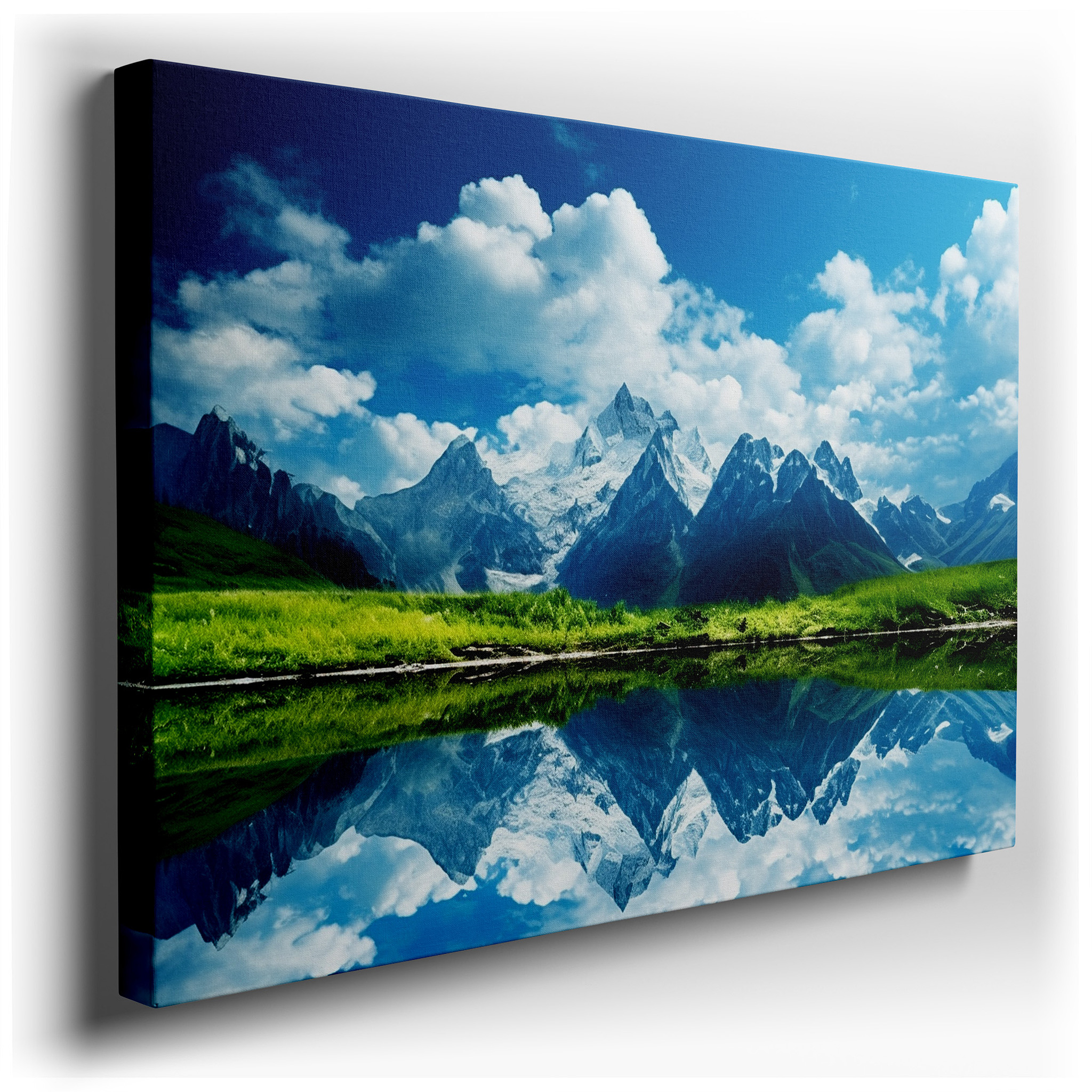 Majestic Mountains and Serene Lake - Tranquil Wilderness Reflection Large Wall Art, Canvas Wall Art, Wall Decor for