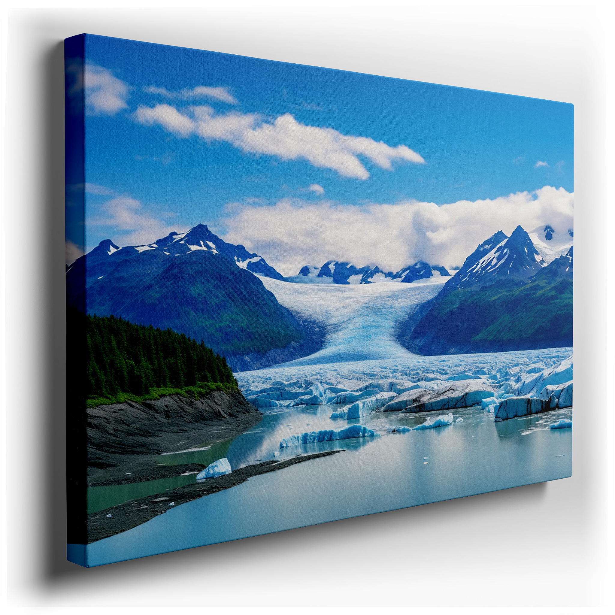 Majestic Mountains and Sparkling Glacier with Serene Lake Reflections: Large Canvas Wall Art for Office and Bedroom