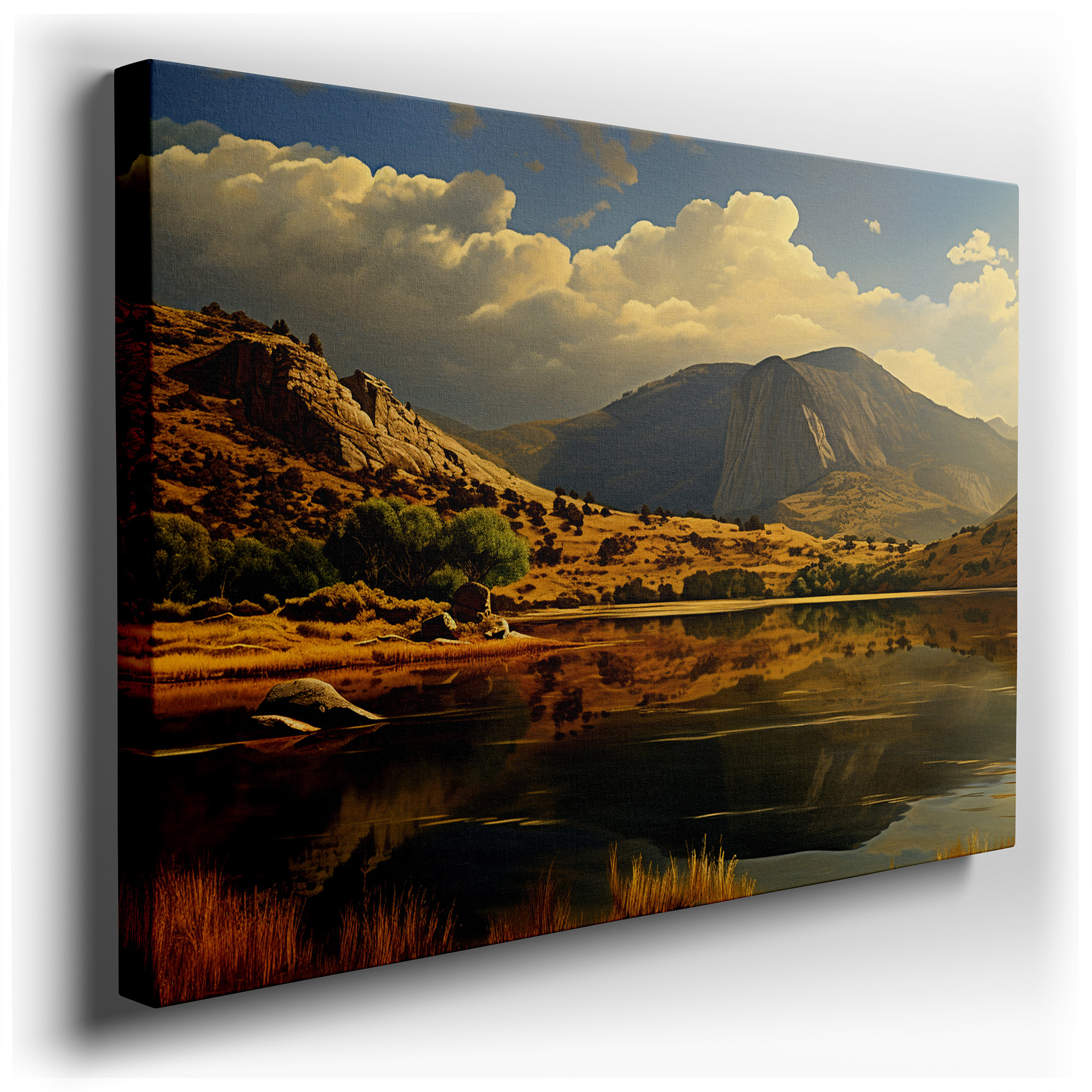 Majestic Mountains and Tranquil Waters: Dramatic Sky Large Canvas Wall Art for Office, Bedroom, and Living Room Decor