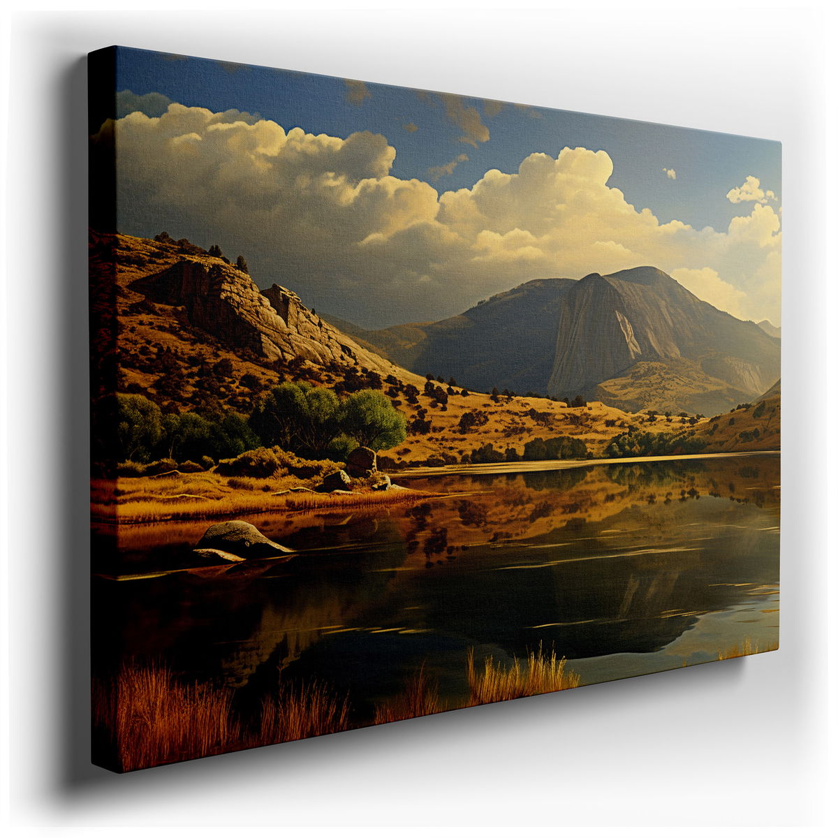 Majestic Mountains and Tranquil Waters - Blue Landscape Canvas Wall Art