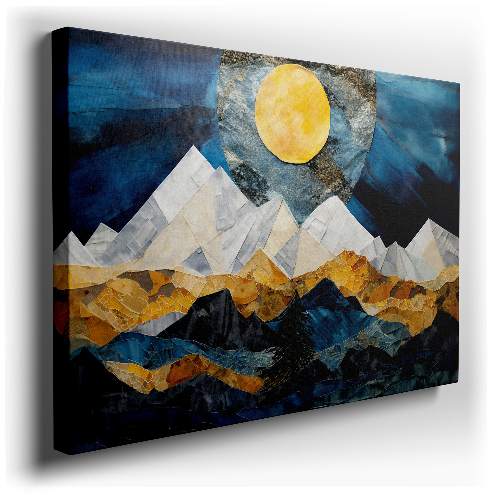 Majestic Mountains Beneath a Radiant Moon, Enchanting Night Scene Illuminated by Ethereal Light, Large Wall Art, Canvas