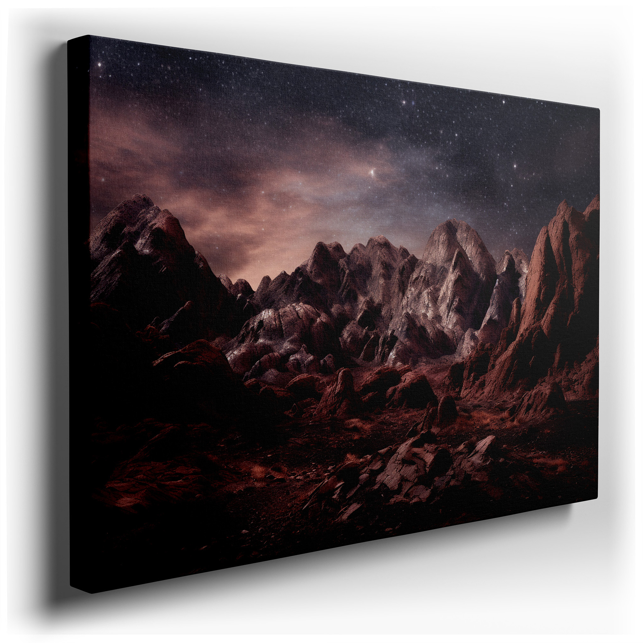 Majestic Mountains Beneath Starry Skies at Dusk - Expansive Natural Scenery Wall Art, Large Canvas Print, Home and