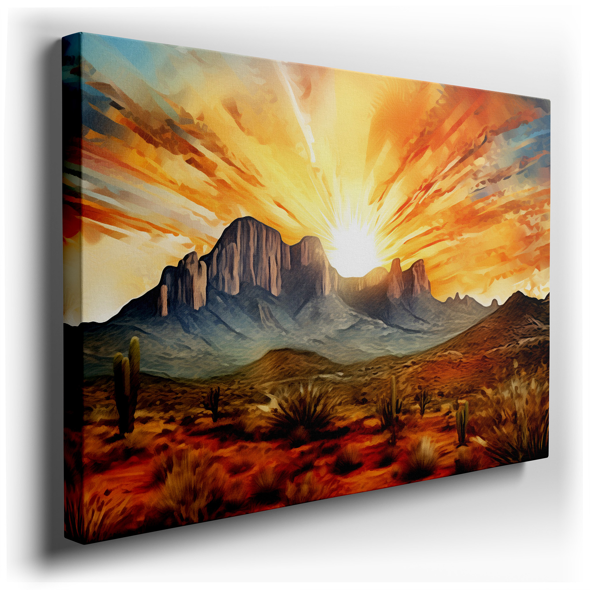 Majestic Mountains Silhouetted Against a Vibrant Sunset Sky - Large Canvas Wall Art for Office and Bedroom Decor
