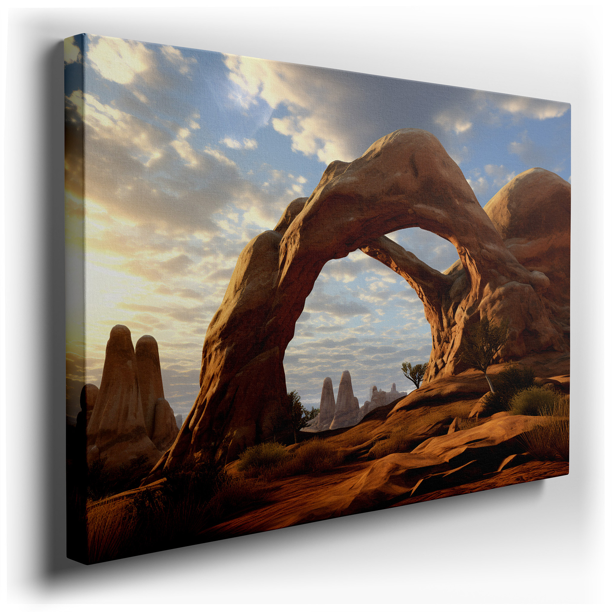 Majestic Natural Arch Canvas Featuring Lush Landscapes and Serene Skies, Large Wall Art for Office, Bedroom, and Living