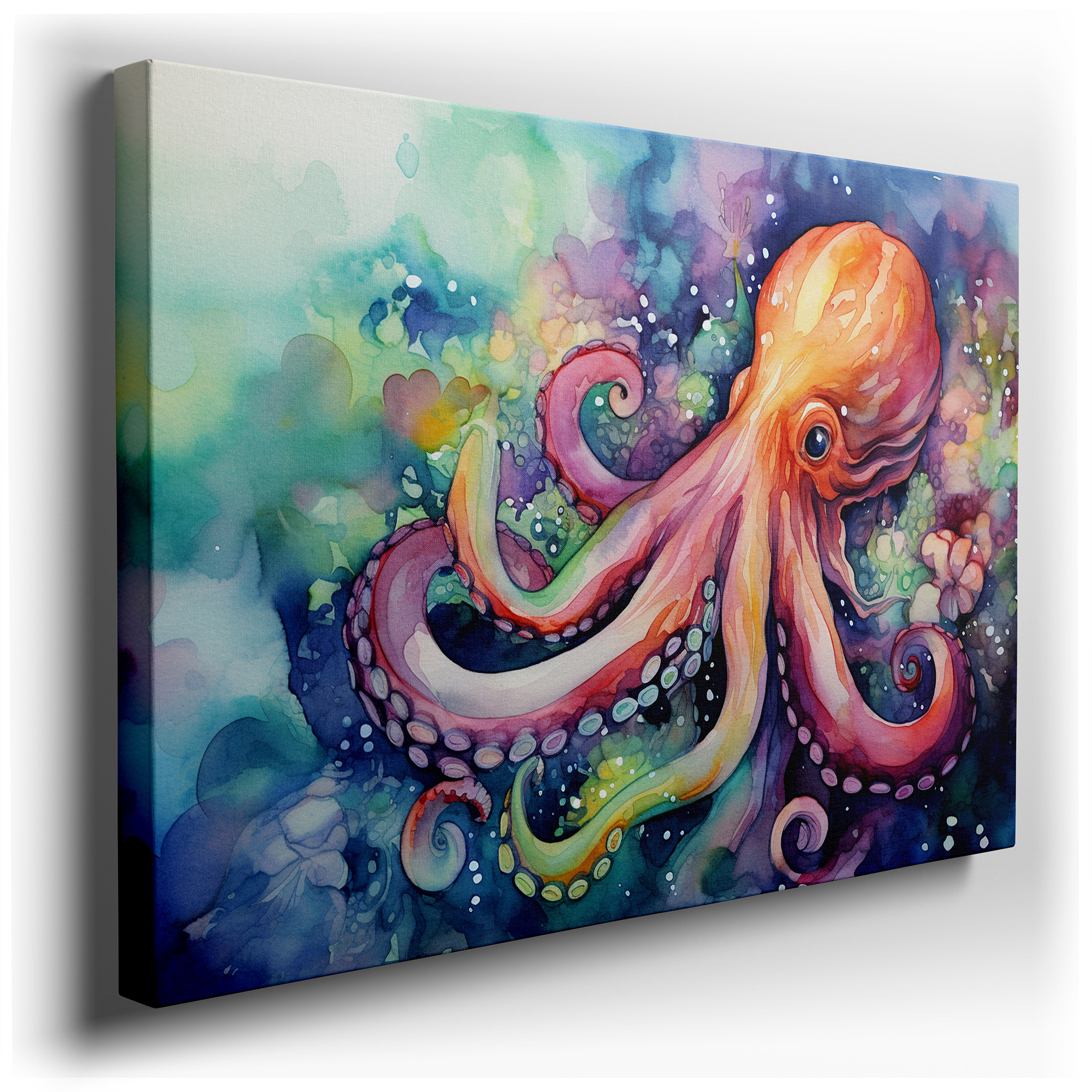 Majestic Octopus and Vibrant Underwater City Beneath Soft Sunlit Waves Large Wall Art, Canvas Wall Art, Wall Decor for