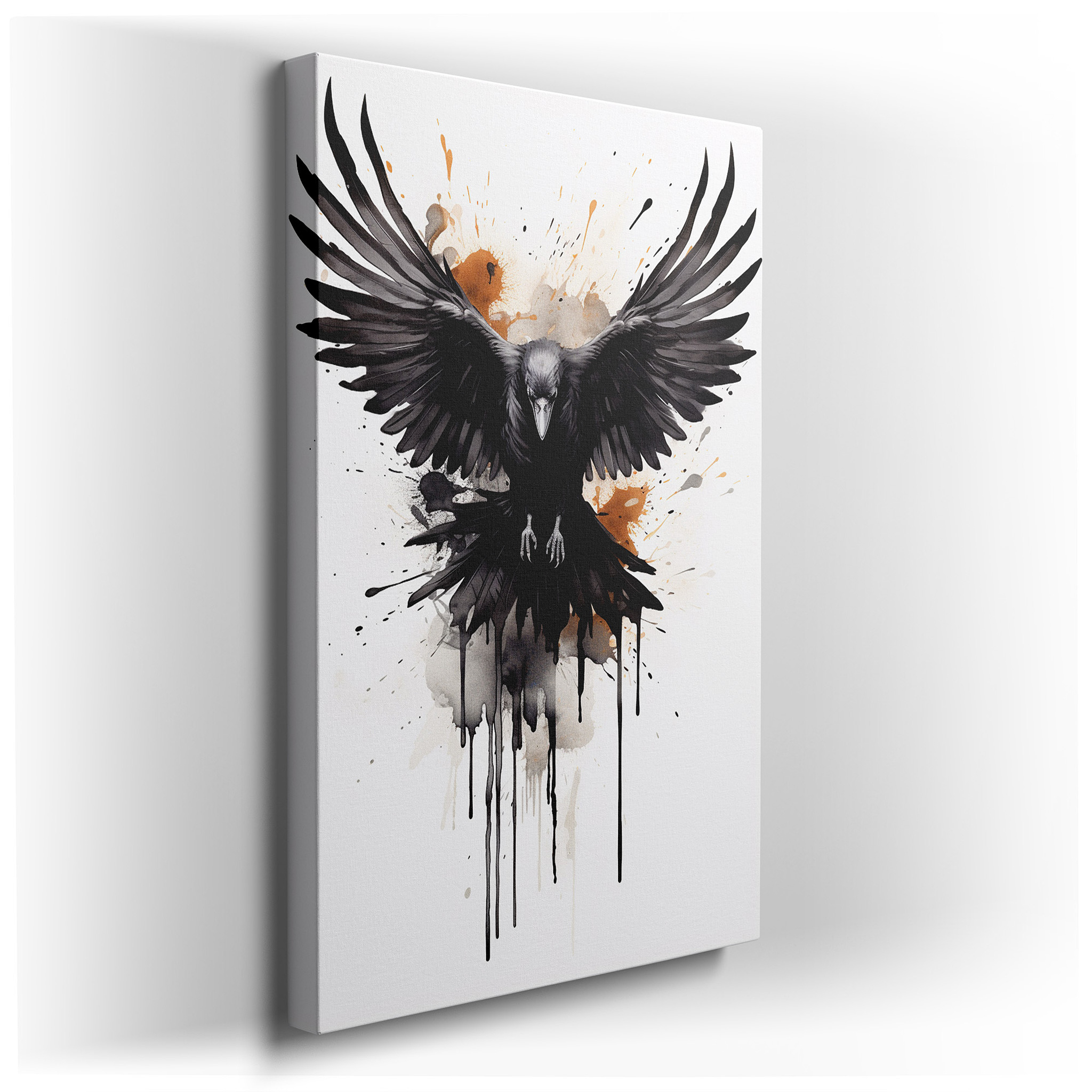 Majestic Raven in Flight Depicting Freedom and Power Against a Stormy Abstract Sky - Large Canvas Wall Art for Office