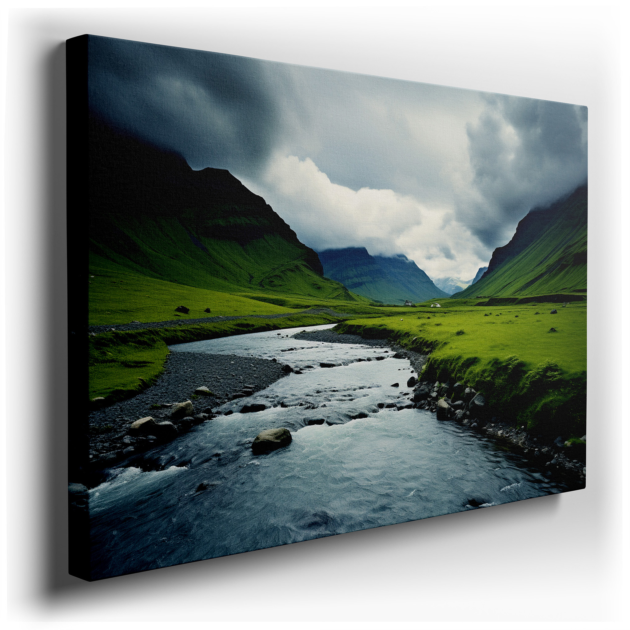 Majestic River Winding Through Rugged Mountains Beneath Ominous Clouds - A Dramatic and Beautiful Natural Masterpiece