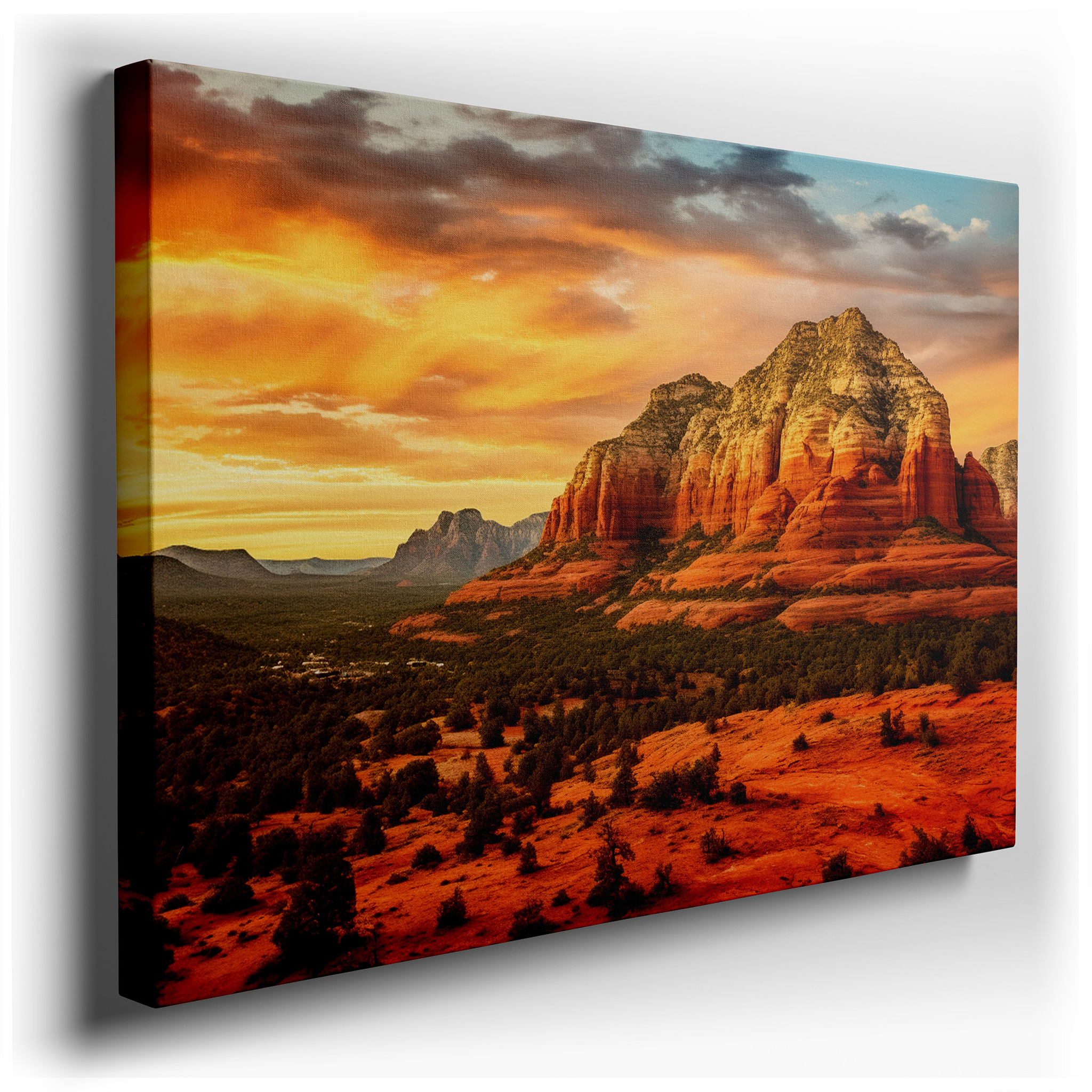 Majestic Sedona Mountains in Sunset Glow - Large Canvas Wall Art for Office, Bedroom, and Living Room Decor wrapped