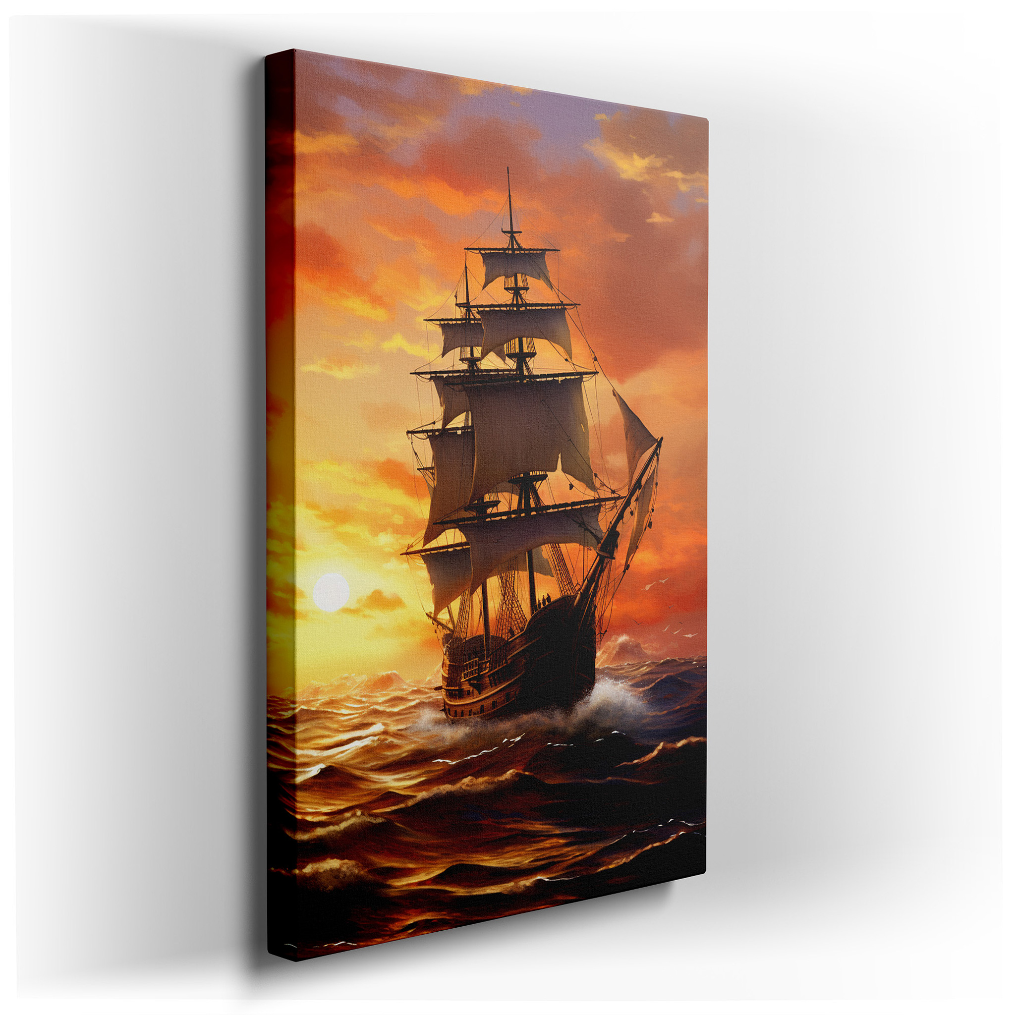 Majestic Ship Sailing Seascape Twilight Glow Large Wall Art, Canvas Wall Art, Wall Art Decor for Office and Bedroom