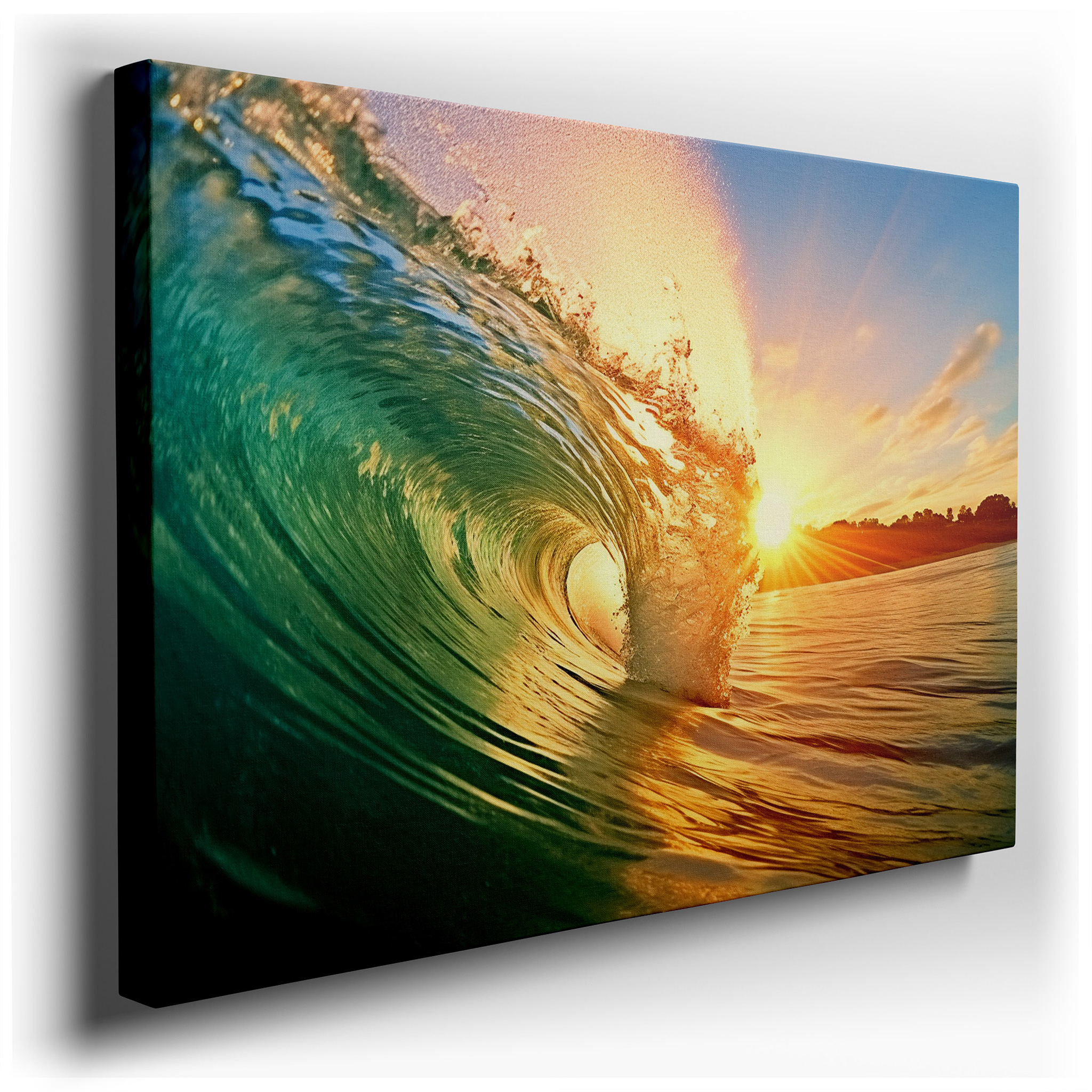Majestic Sunset Wave - Serene and Powerful Nature Scene Large Wall Art, Canvas Wall Art, Wall Decor for Office,