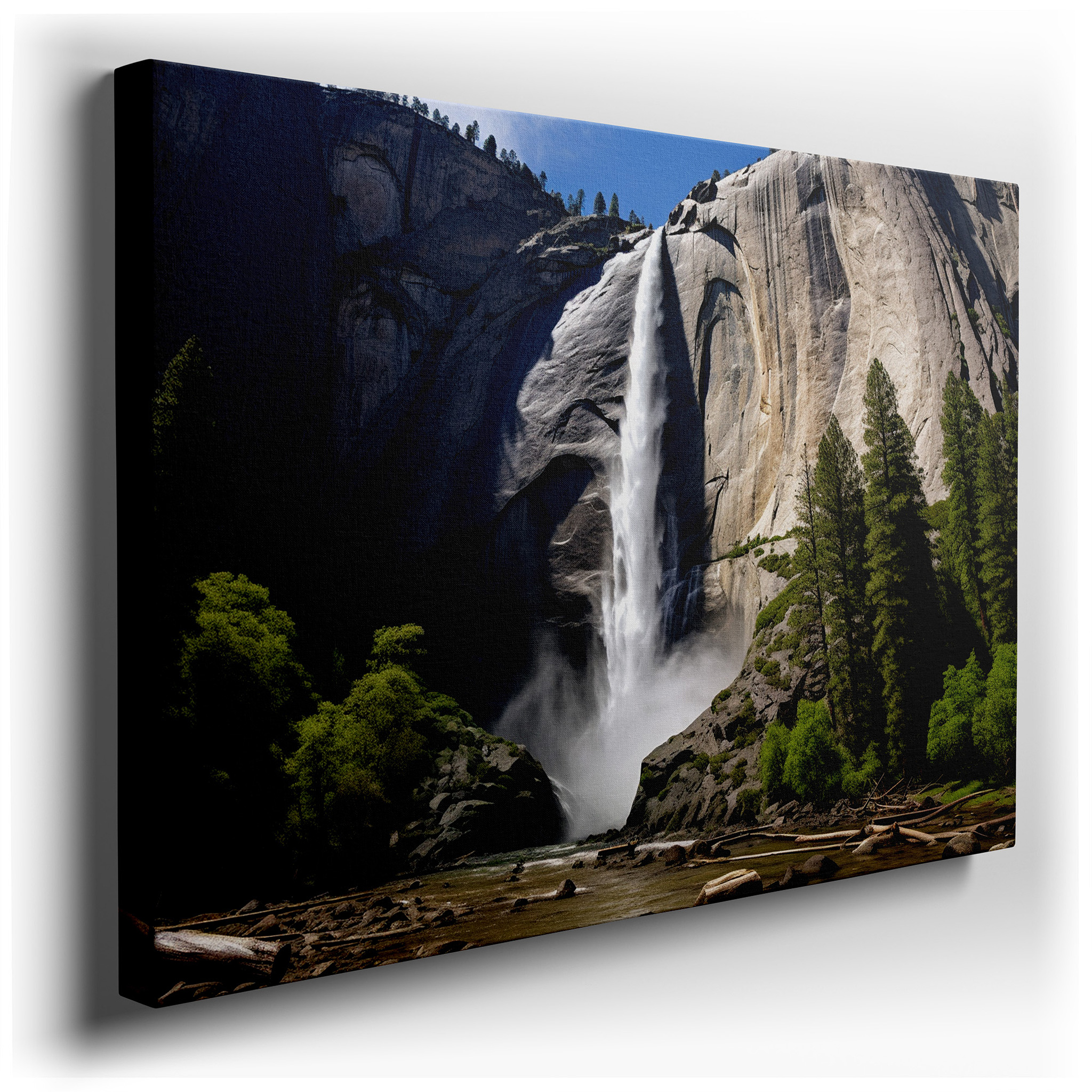Majestic Waterfall Amidst Lush Forests: A Stunning Display of Light and Ethereal Glow - Large Canvas Wall Art for Home