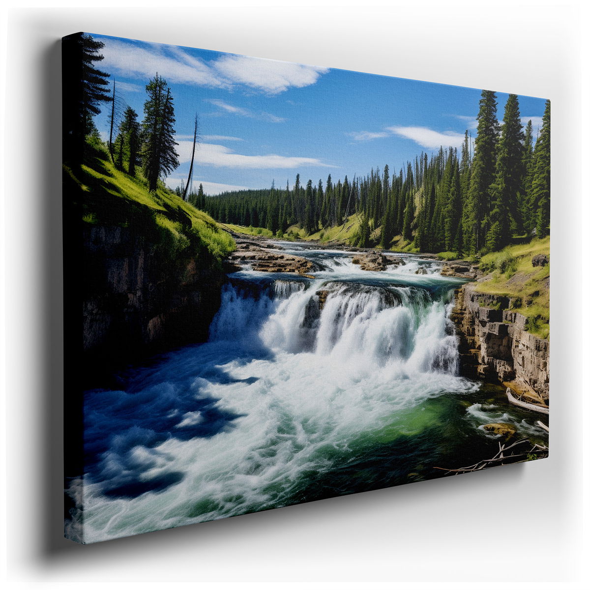 Majestic Waterfall Canvas Art - Serene Pool and Greenery