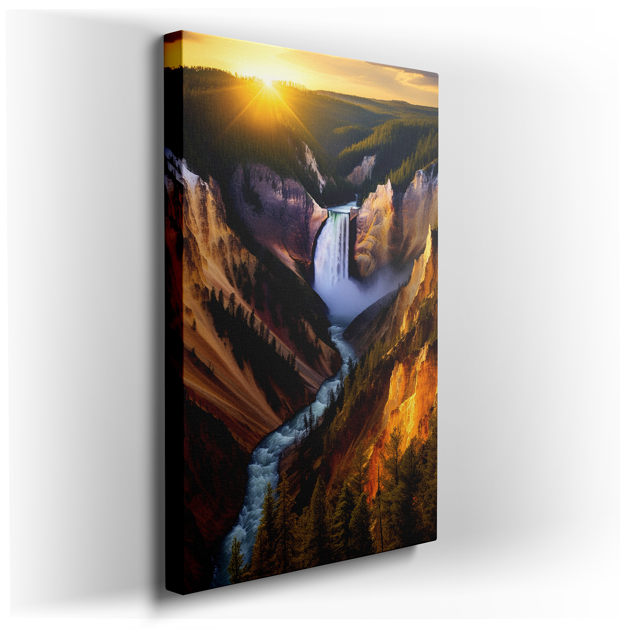 Majestic Waterfall at Sunset Canvas Print - Ideal for Office, Living Room, or Bedroom Wall Decor wrapped canvas wall