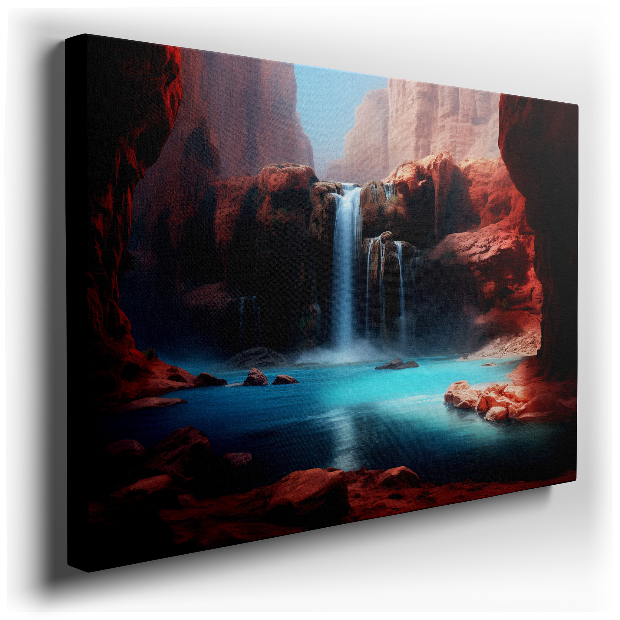 Majestic Waterfalls and Rugged Red Rocks - Tranquil Yet Vibrant Scenery Large Wall Art, Canvas Wall Art, Wall Decor,