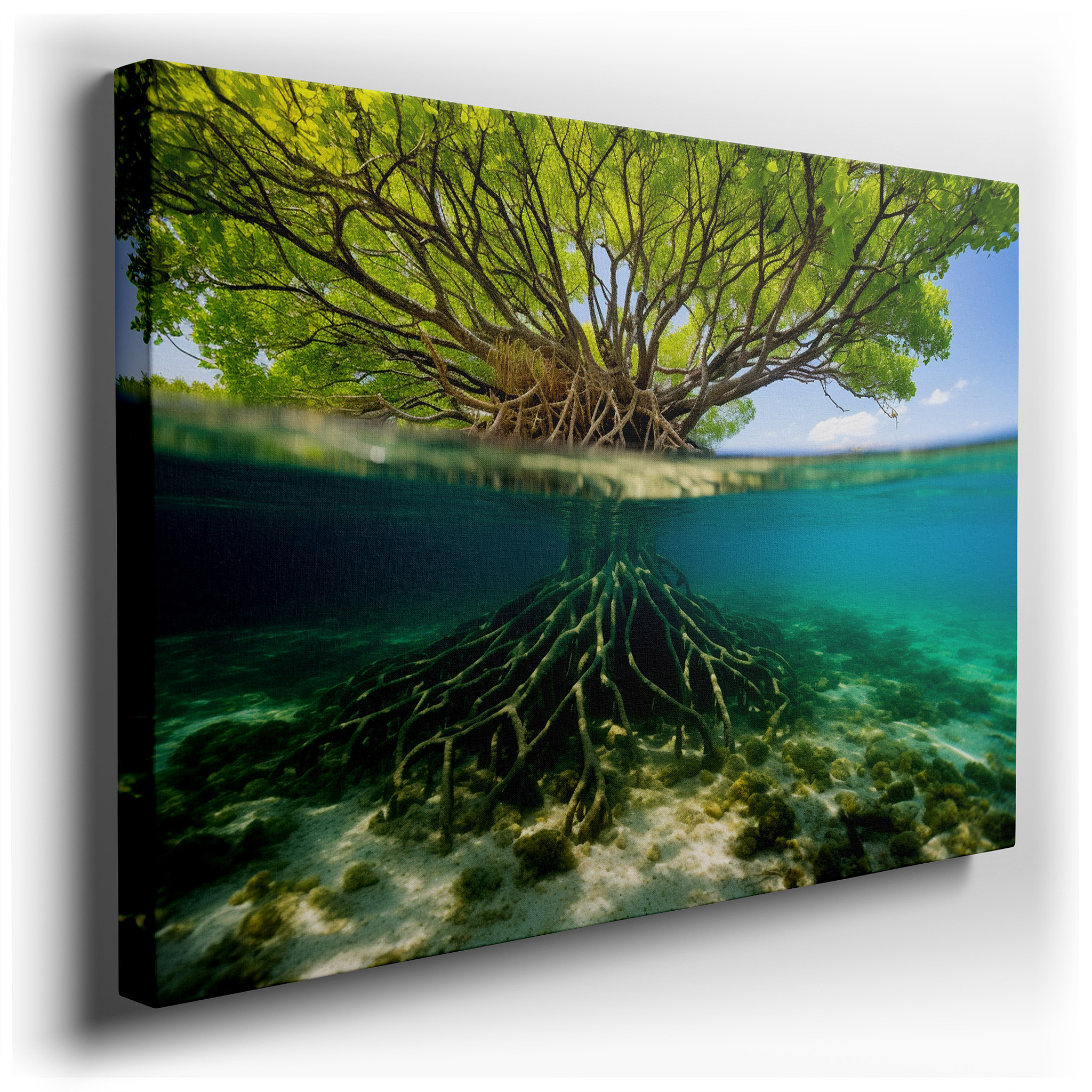 Mangrove Majesty: A Vibrant Underwater Mosaic of Life and Resilience - Large Wall Art, Canvas Wall Art, Wall Decor for
