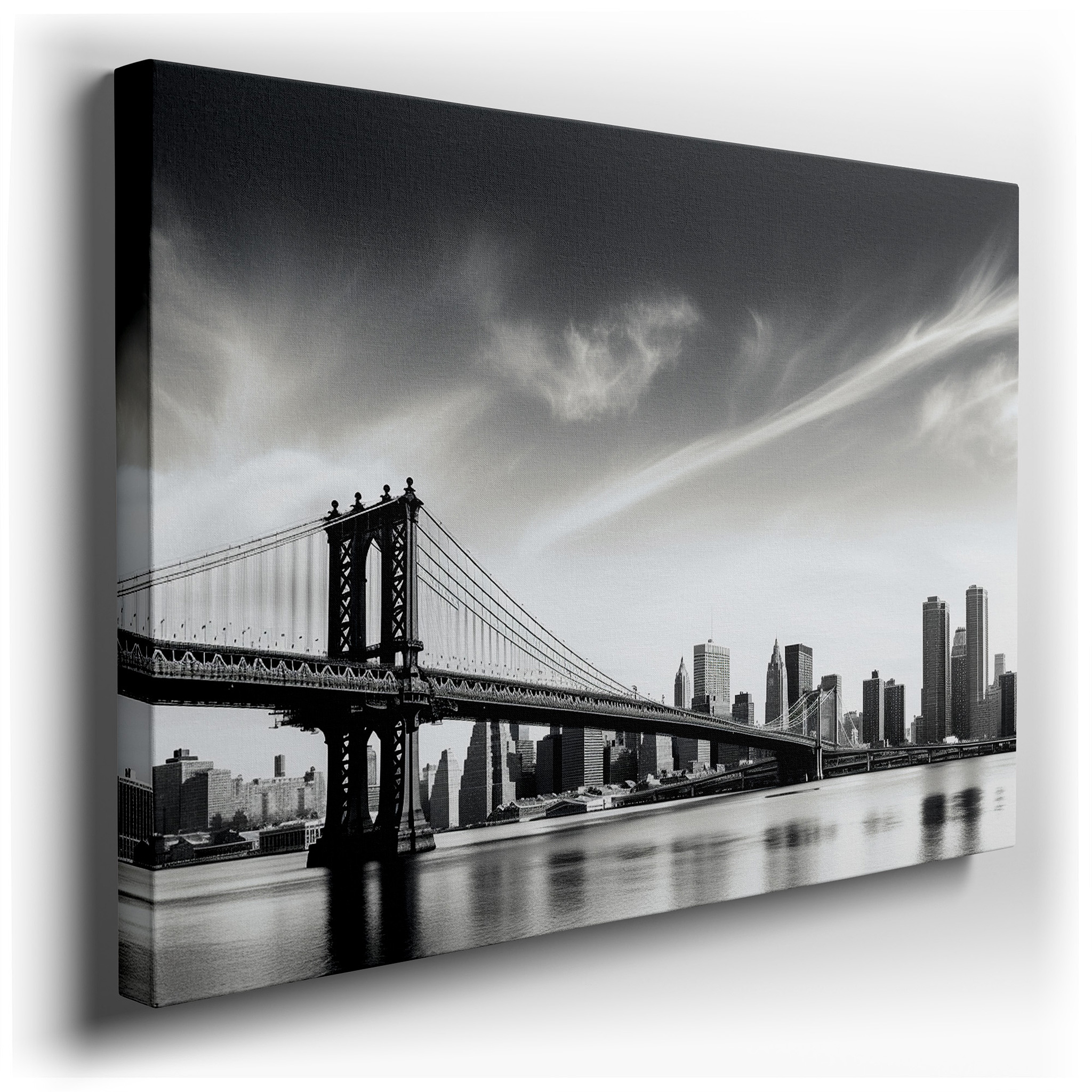 Manhattan Bridge and NYC Skyline Wall Art - A Monochrome Tribute to Urban Elegance and Architectural Mastery, Large