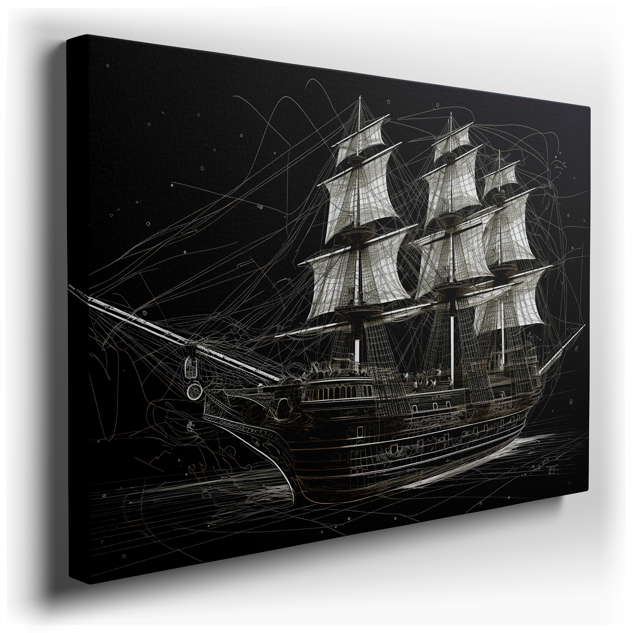 Maritime Masterpiece Wall Art: Wireframe Ship Design Showcasing Architectural Elegance - Ideal for Office, Bedroom, and
