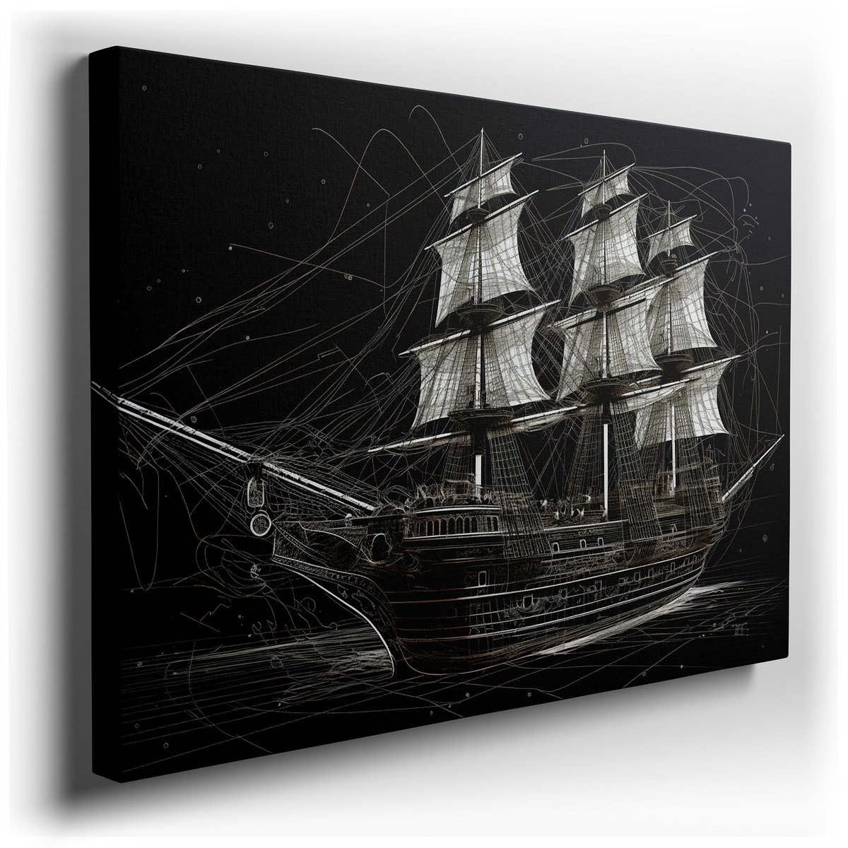 Maritime Masterpiece - Wireframe Ship Design Canvas Wall Art