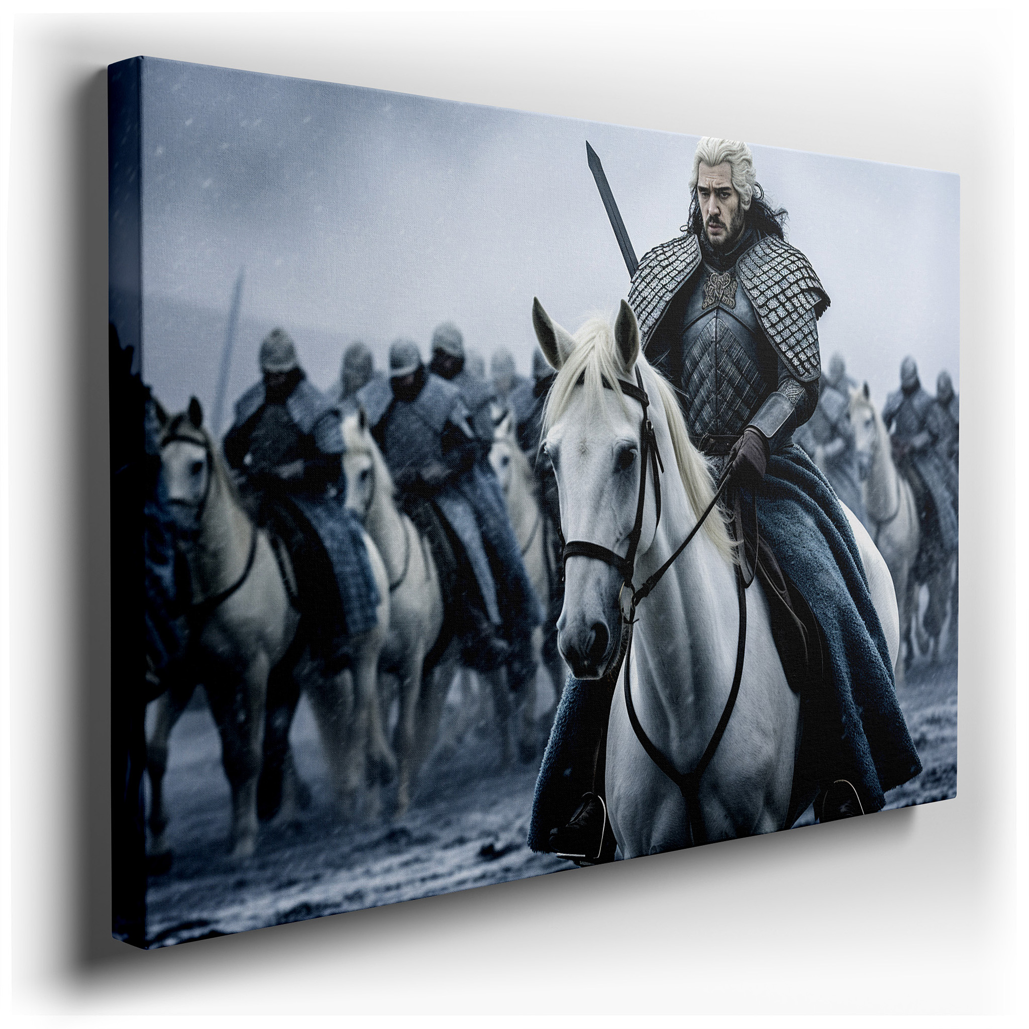 Medieval Knight and Faithful Troops in a Wintry Scene Large Canvas Wall Art, Office and Bedroom Decor wrapped canvas -