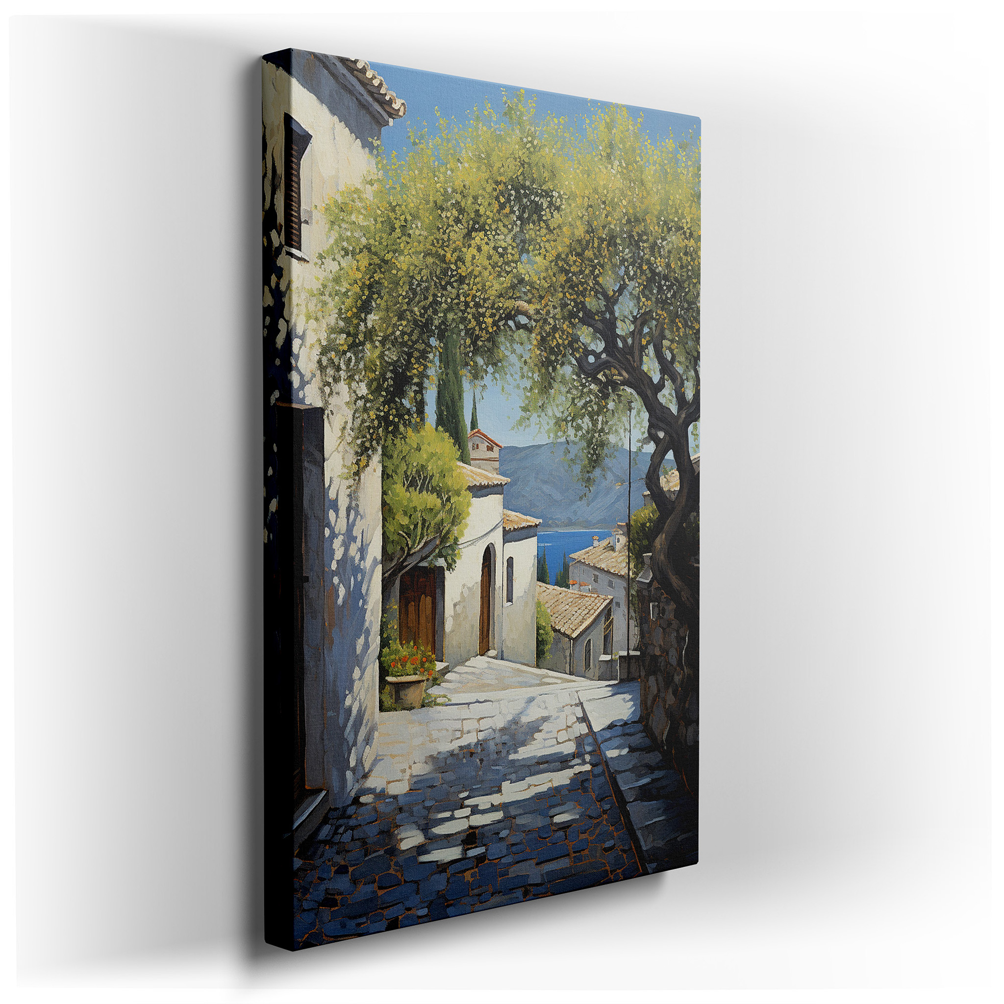 Mediterranean Coastal Escape Wall Art: Sunlit, Rustic Charm with Serene Views - Large Canvas for Office and Bedroom