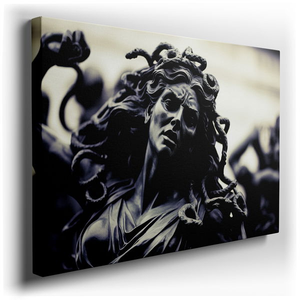 Medusa's Tragic Beauty - Black & White Canvas Wall Art