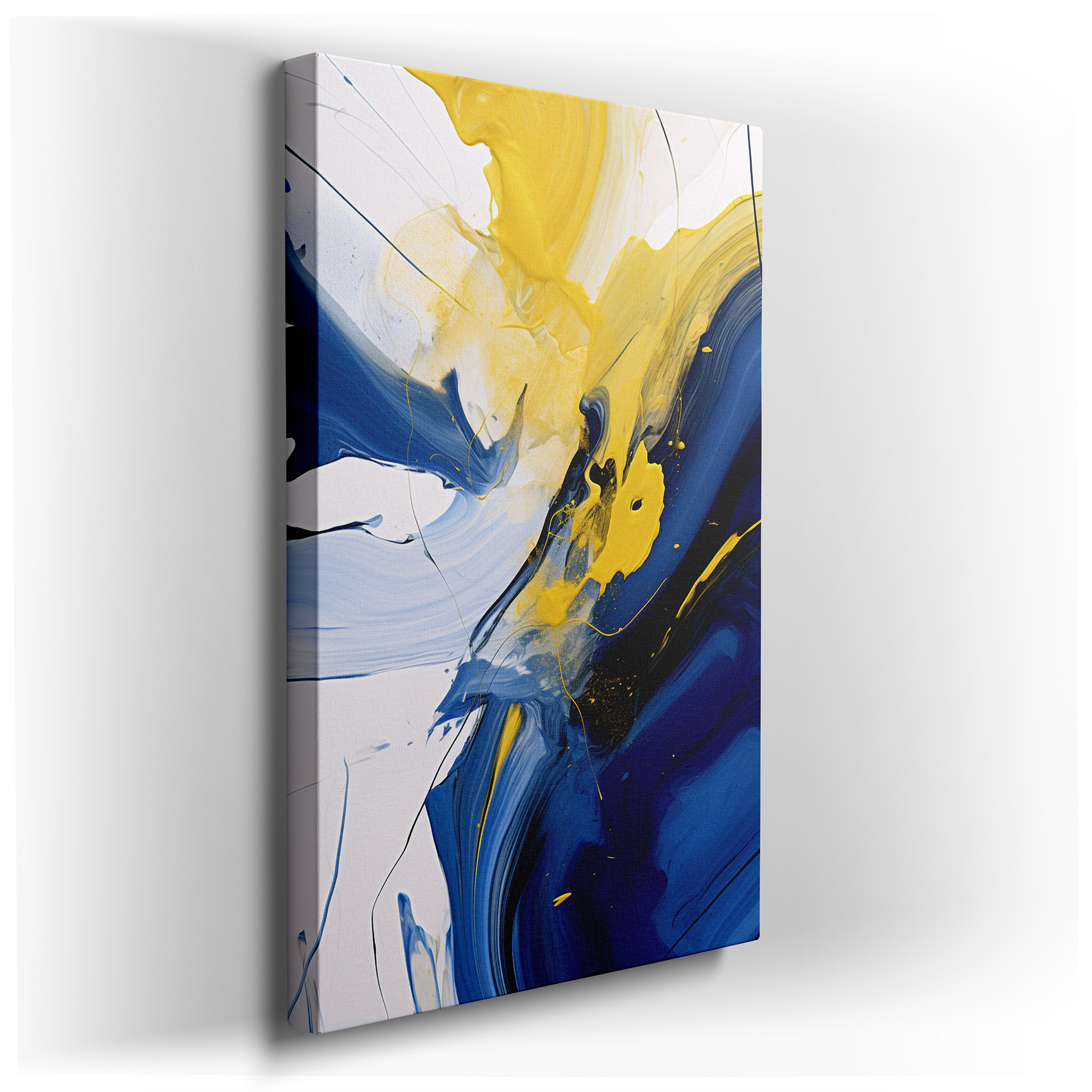 Mesmerizing Abstract Display of Dynamic Blue and Yellow Swirls, Large Canvas Wall Art for Office Decor wrapped canvas -