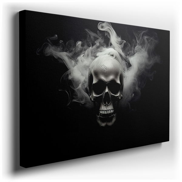 Metallic Skull Emerging from the Abyss - Surrealistic Canvas Wall Art
