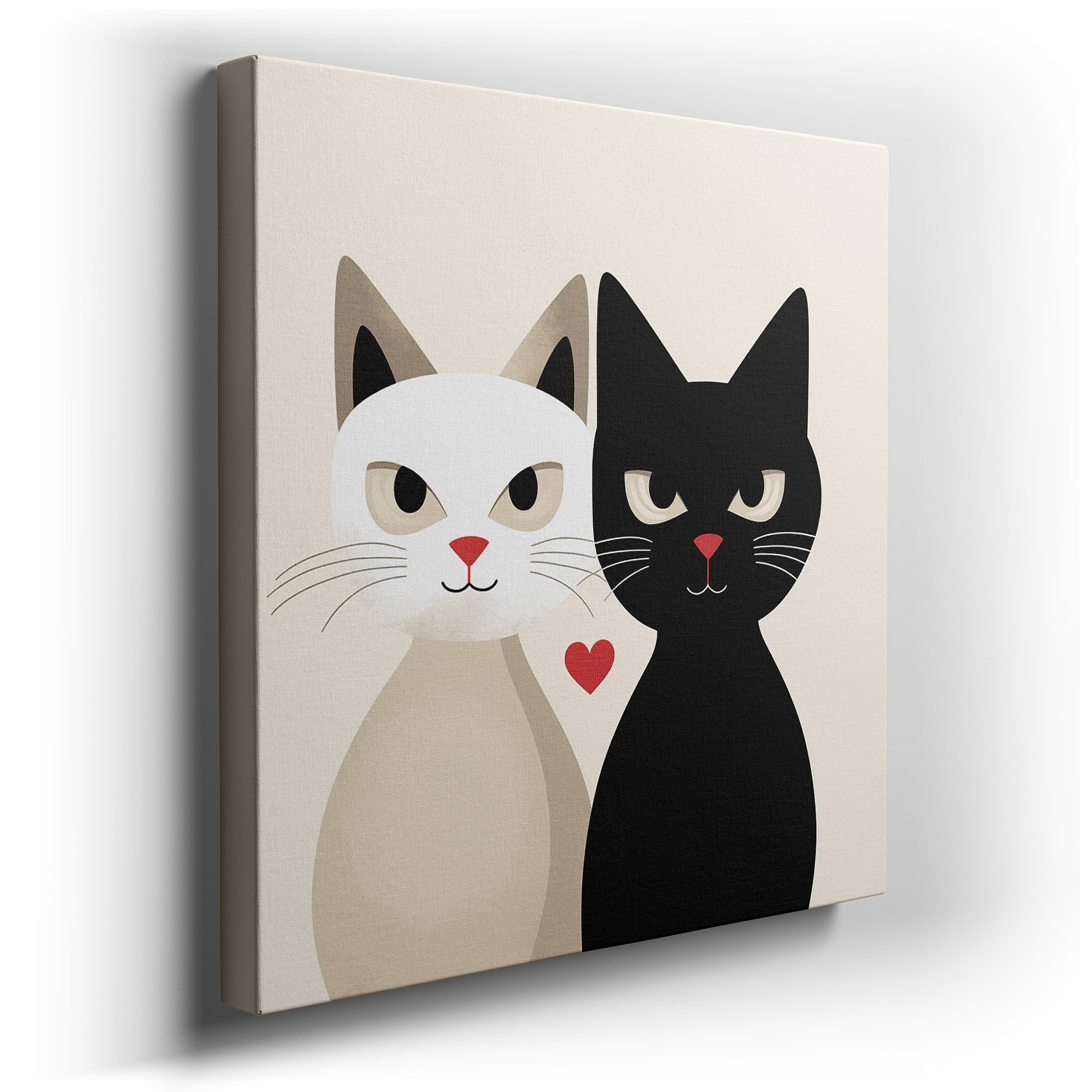 Minimalist Cat Companionship Large Wall Art: Harmonious Blend of Contrasts, Ideal for Office, Bedroom, and Living Room