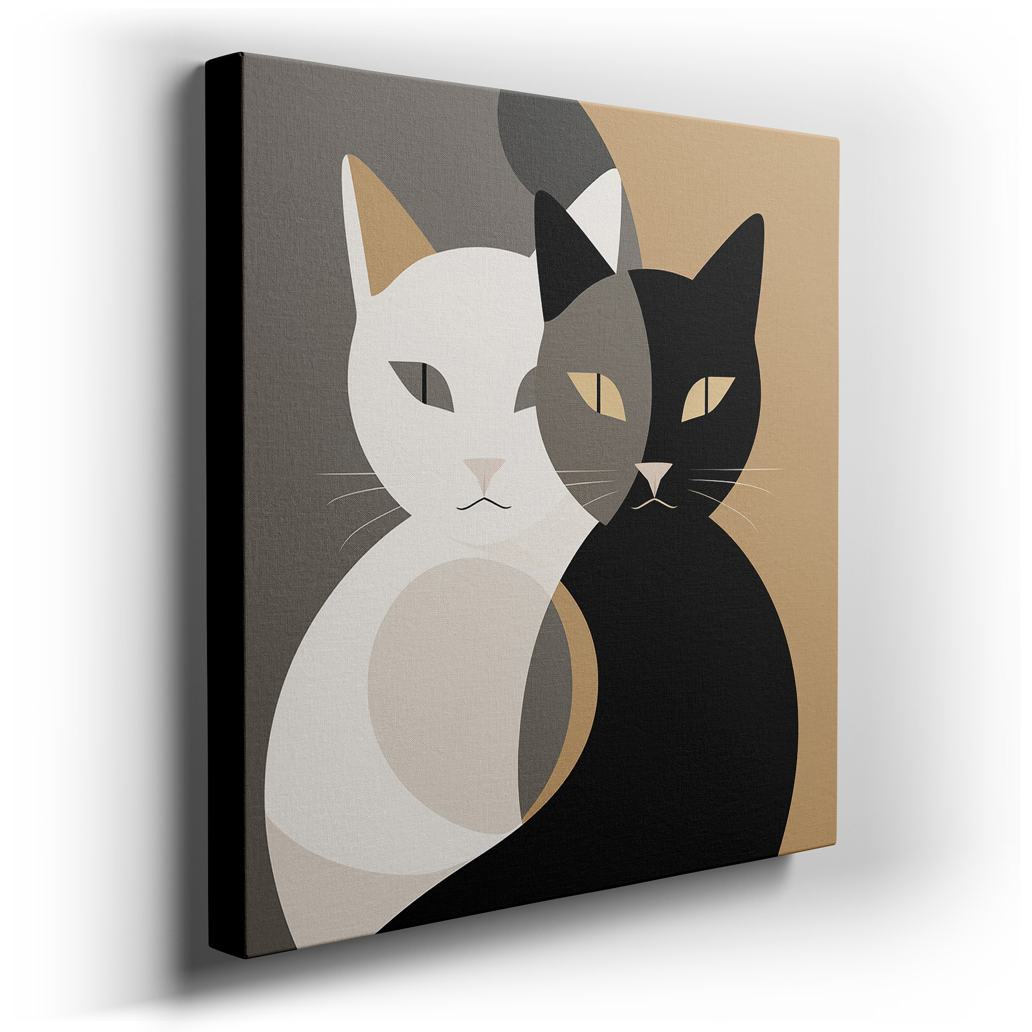 Minimalist Entwined Cats Wall Art, Symbolizing Unity and Duality, Perfect for Office or Bedroom Decor wrapped canvas -